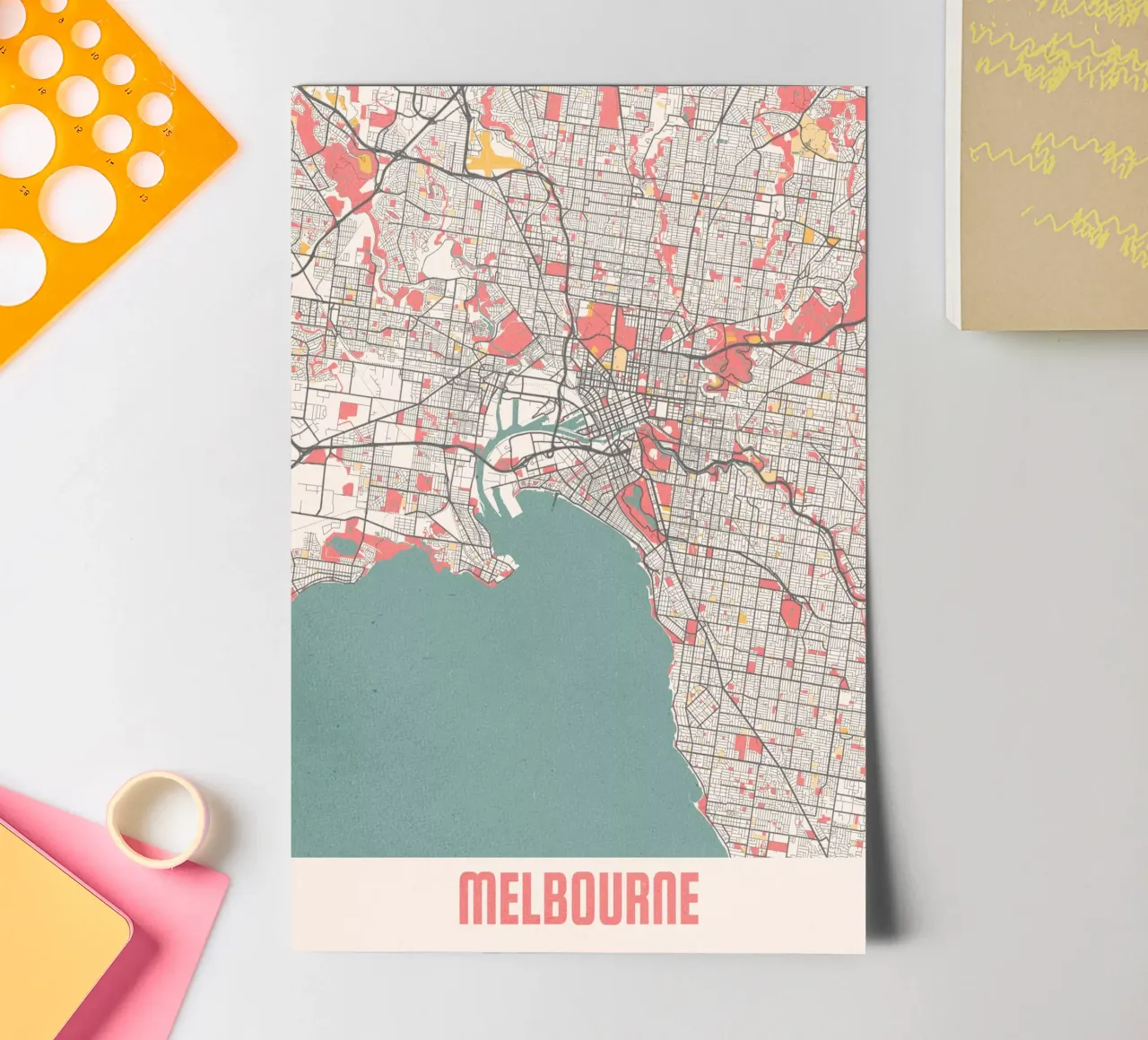 Discover Melbourne - Stylish city map in FineArt design sticker sheet by MOOODZART