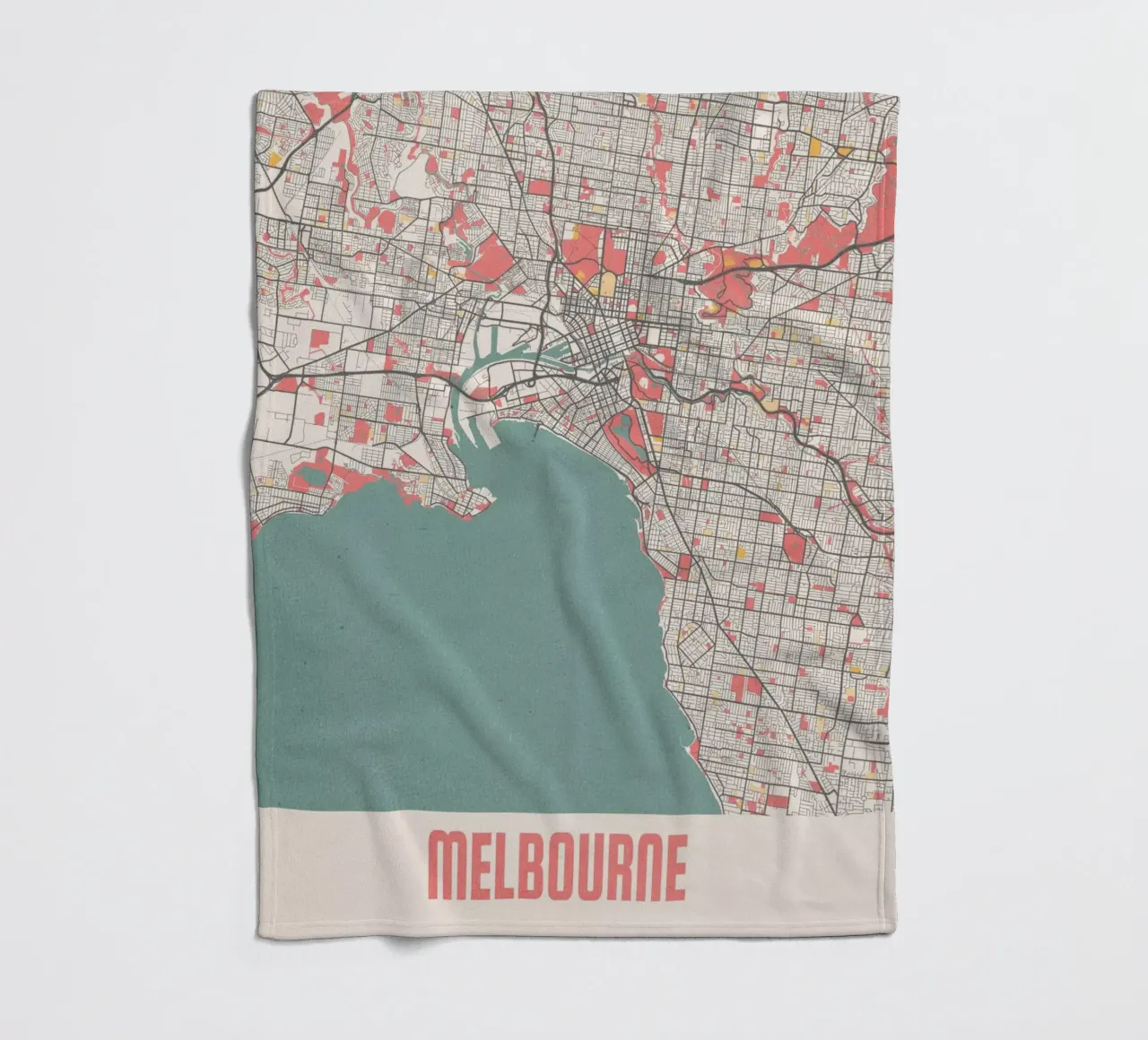 Ontdek Melbourne - Stijlvolle stadsplattegrond in FineArt-ontwerp fleecedeken van MOOODZART