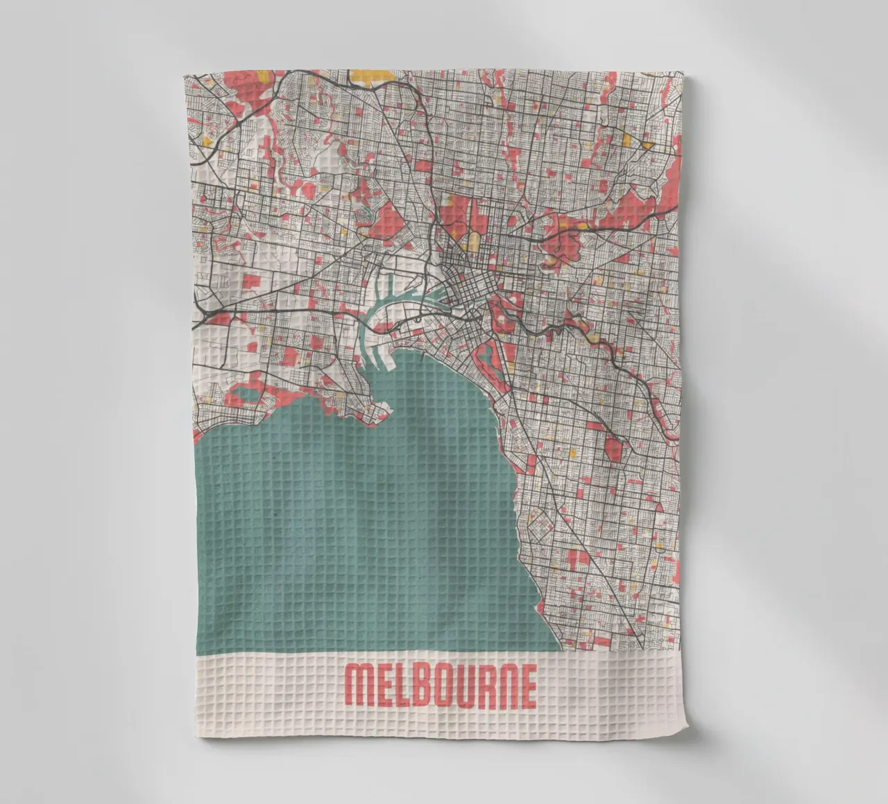 Ontdek Melbourne - Stijlvolle stadsplattegrond in FineArt-ontwerp theedoek van MOOODZART