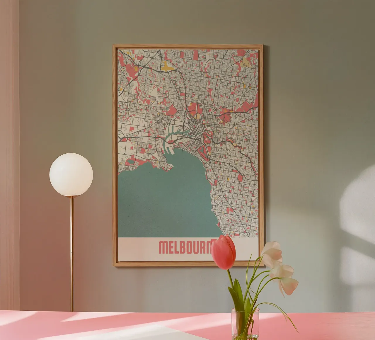 Melbourne entdecken – Stilvoller Stadtplan im FineArt Design Alu-Dibond von MOOODZART