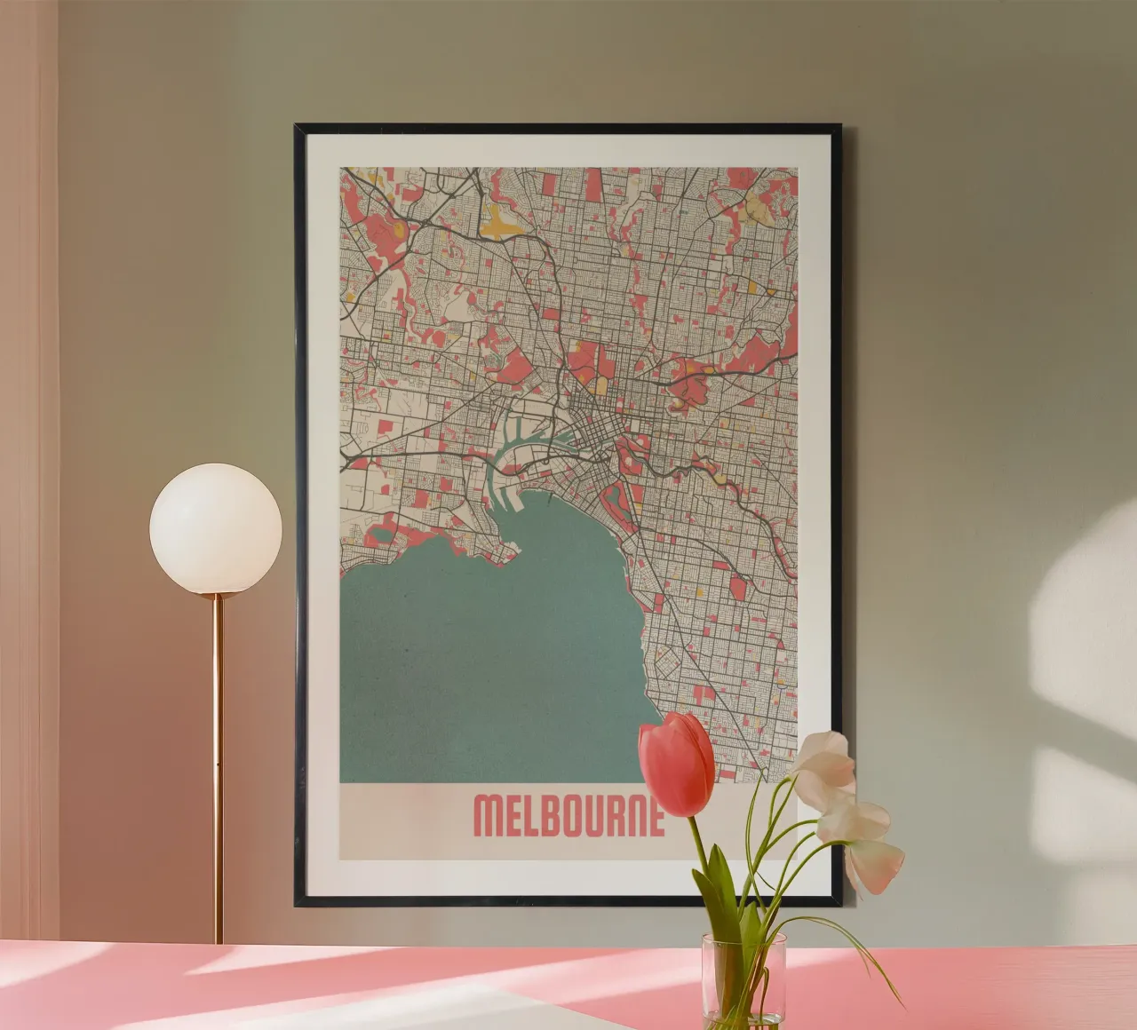 Ontdek Melbourne - Stijlvolle stadsplattegrond in FineArt-ontwerp hahnemühle van MOOODZART