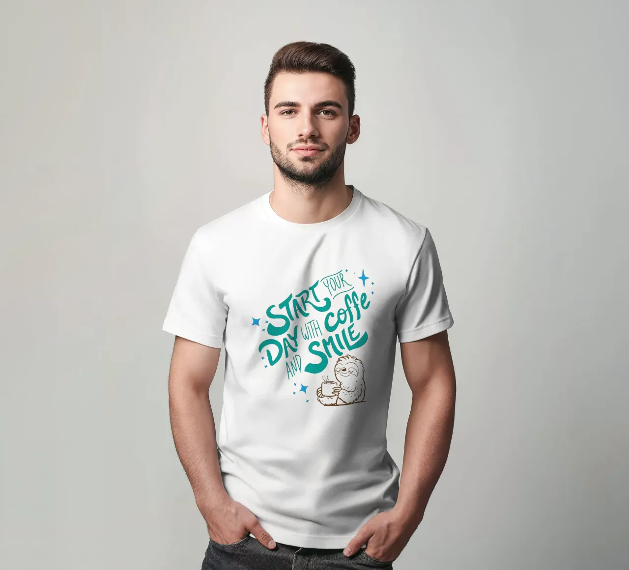 Iniziare la giornata con un caffè e un sorriso t-shirt da Gunawan Rb