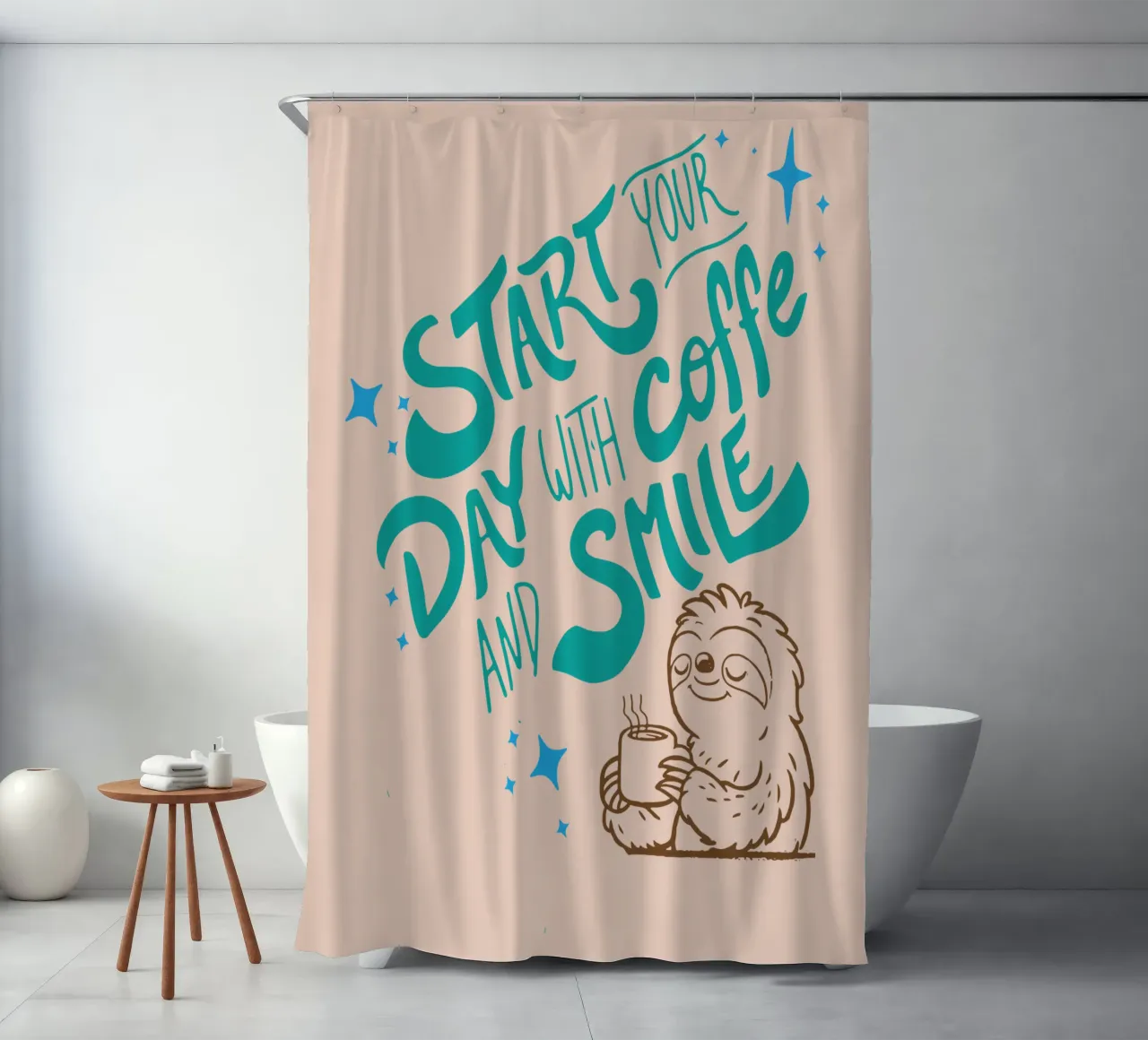 Iniziare la giornata con un caffè e un sorriso tenda da doccia da Gunawan Rb