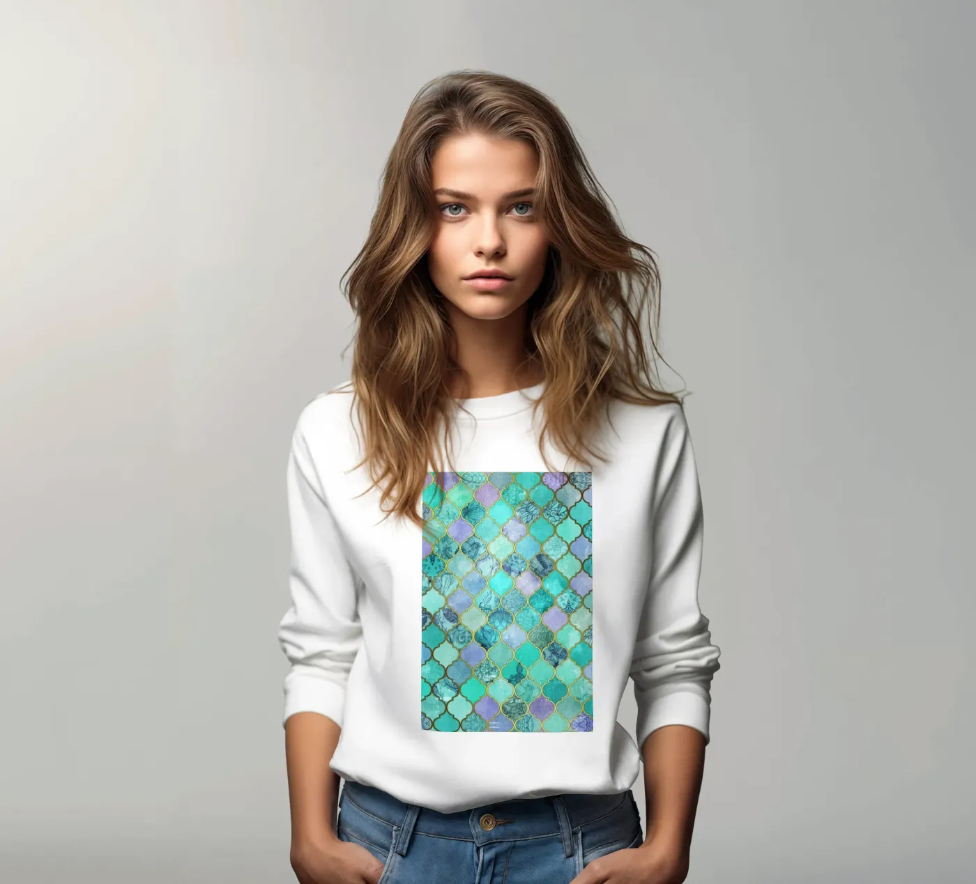 Mint Moroccan Tile Pattern sweatshirt van Micklyn Le Feuvre