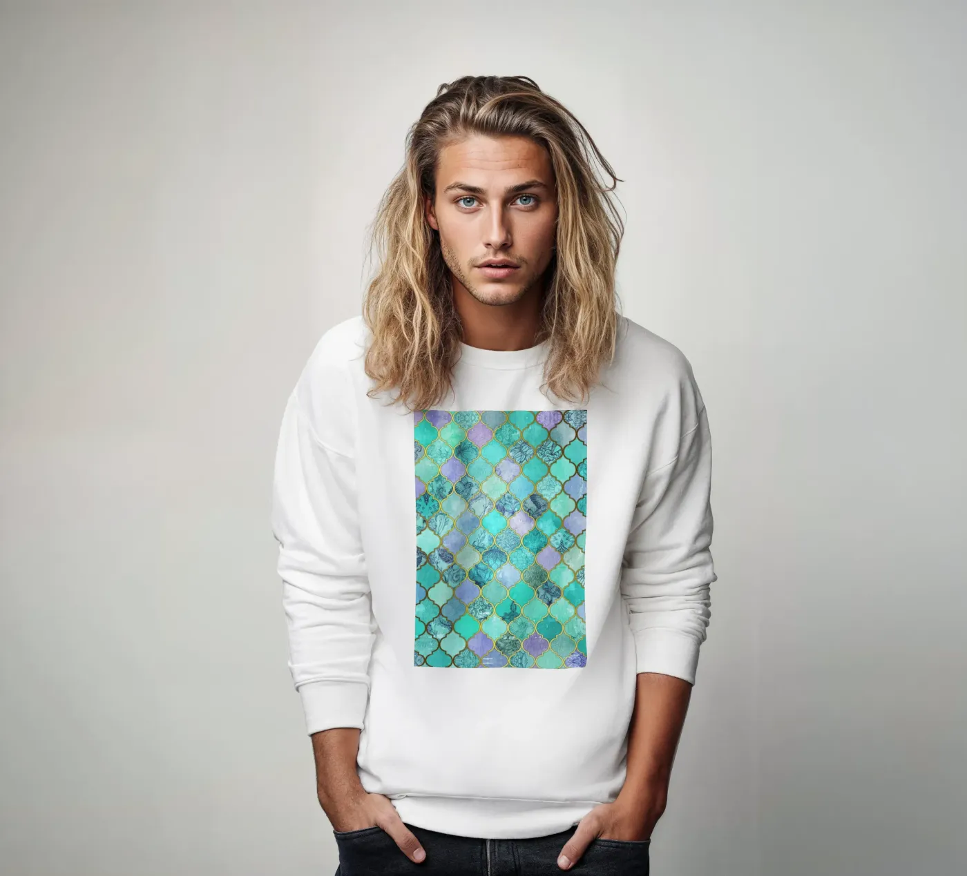 Mint Moroccan Tile Pattern sweatshirt van Micklyn Le Feuvre