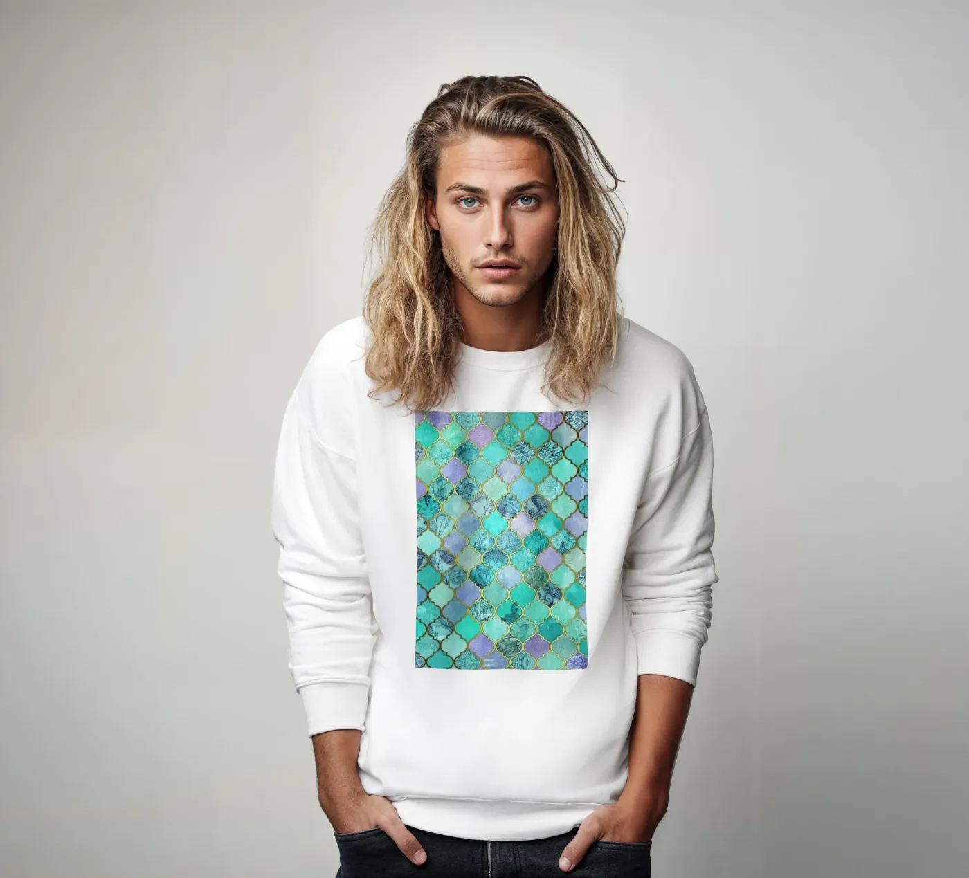 Mint Moroccan Tile Pattern sweatshirt van Micklyn Le Feuvre