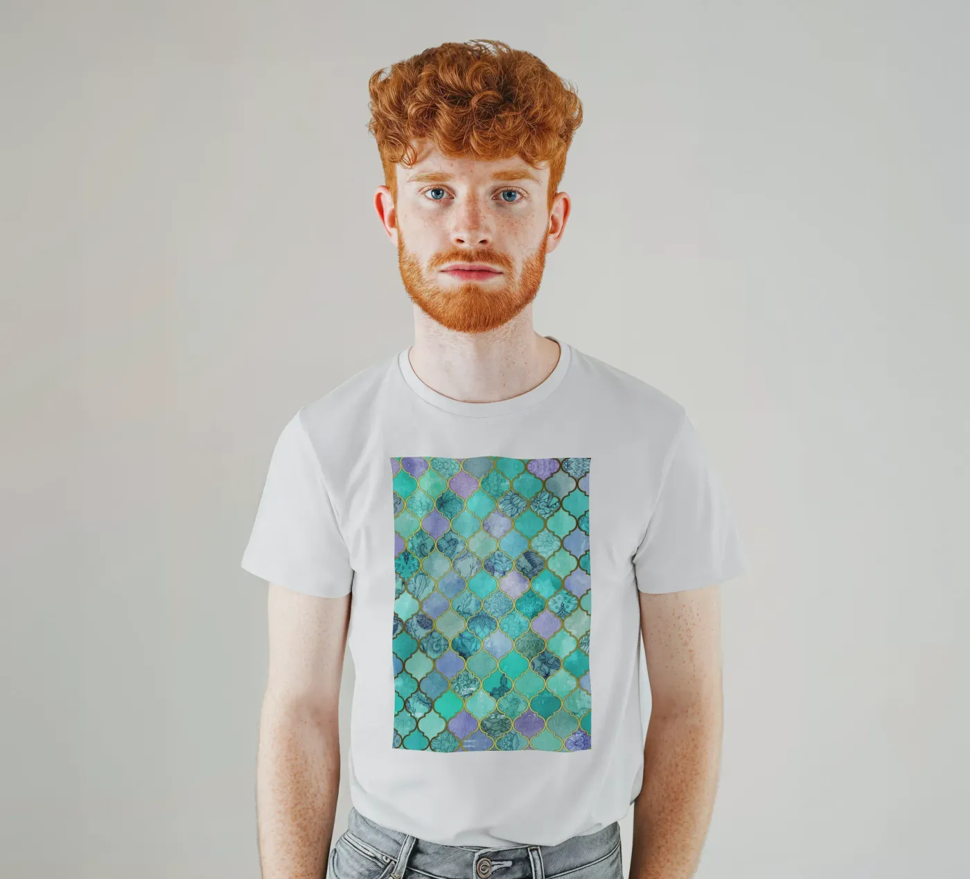 Mint Moroccan Tile Pattern t-shirt da Micklyn Le Feuvre