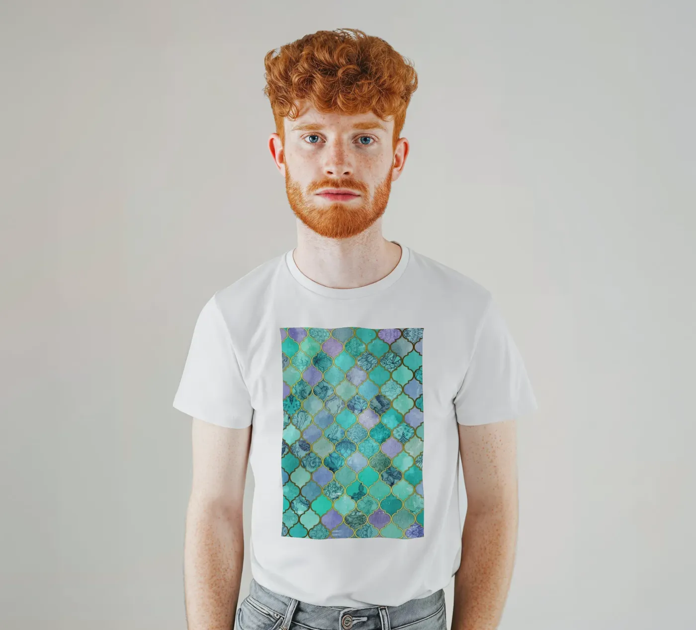 Mint Moroccan Tile Pattern t-shirt da Micklyn Le Feuvre