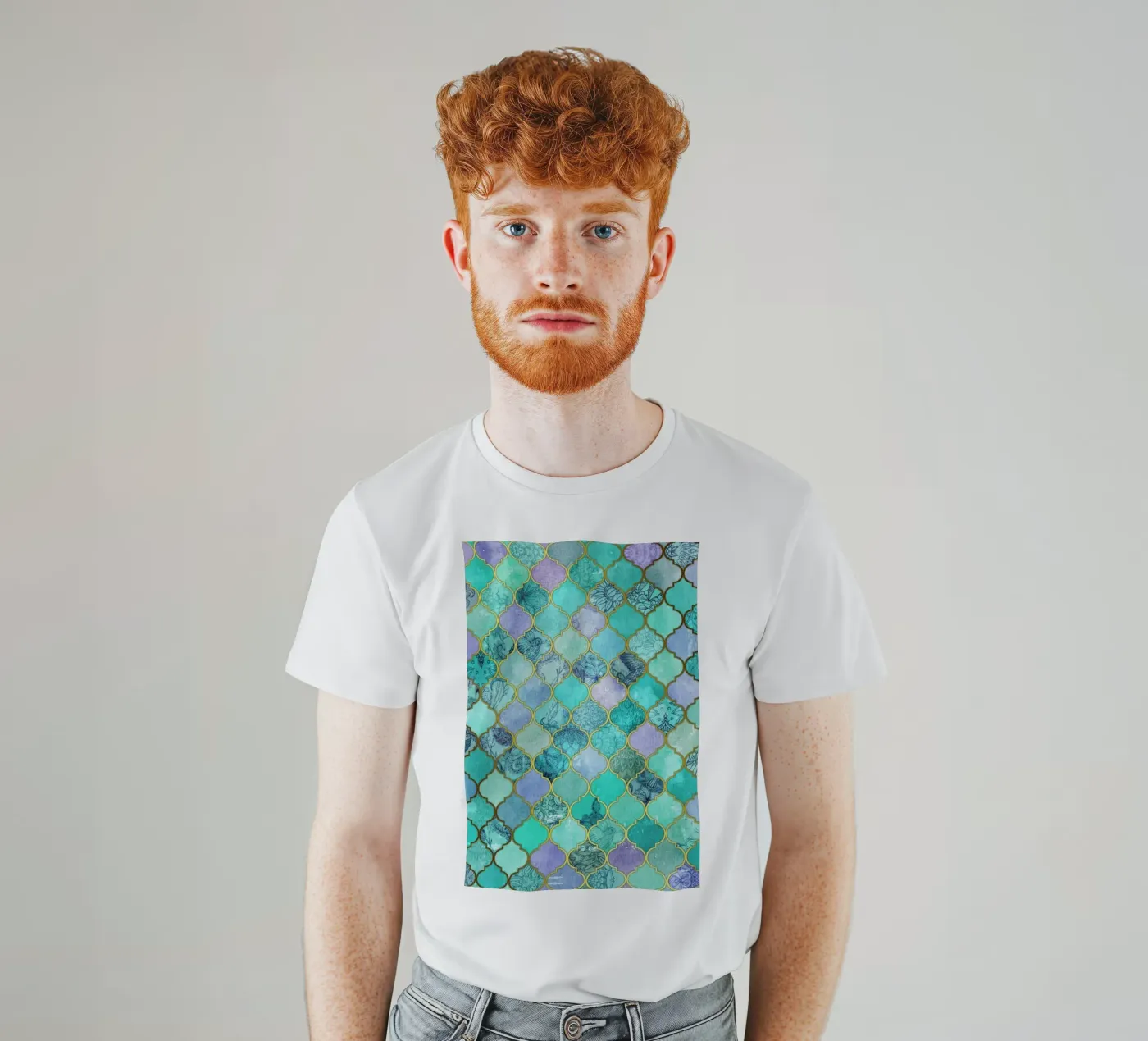 Mint Moroccan Tile Pattern t-shirt da Micklyn Le Feuvre