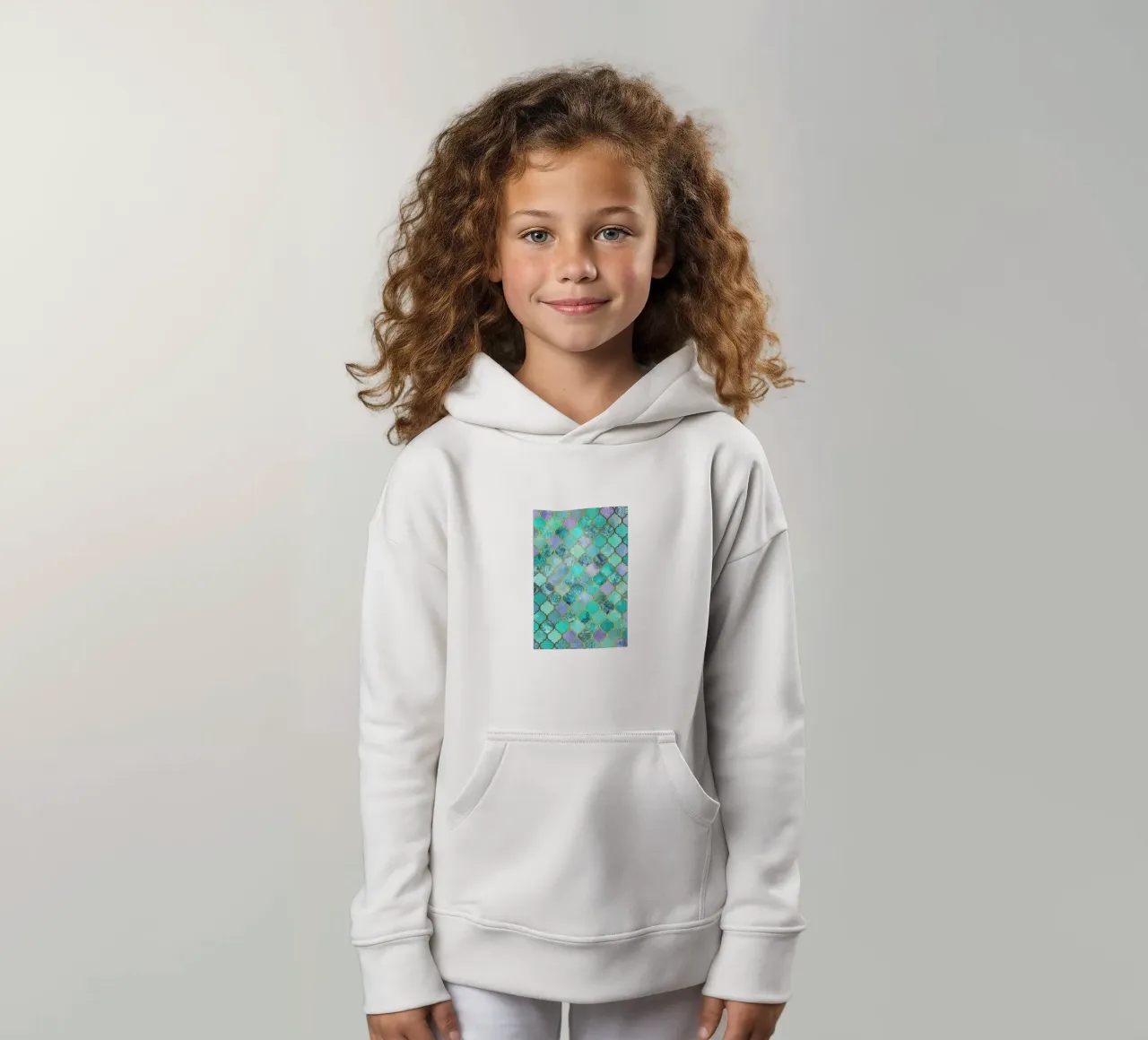 Mint Moroccan Tile Pattern felpa bambino con cappuccio da Micklyn Le Feuvre