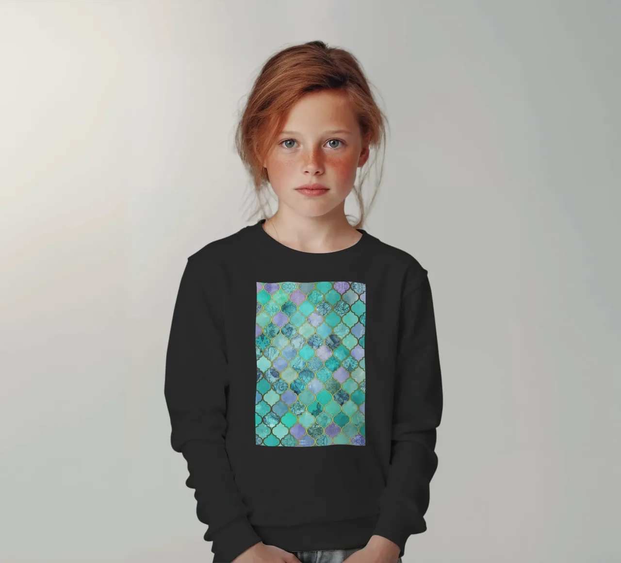 Mint Moroccan Tile Pattern felpa bambino da Micklyn Le Feuvre