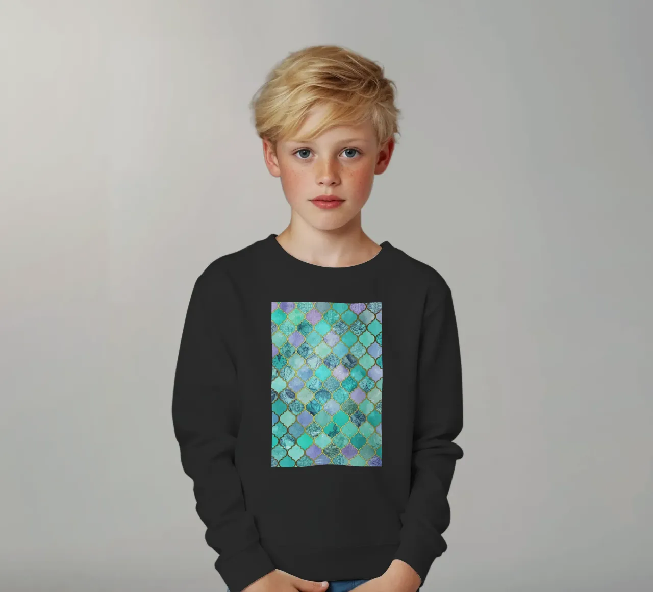 Mint Moroccan Tile Pattern felpa bambino da Micklyn Le Feuvre