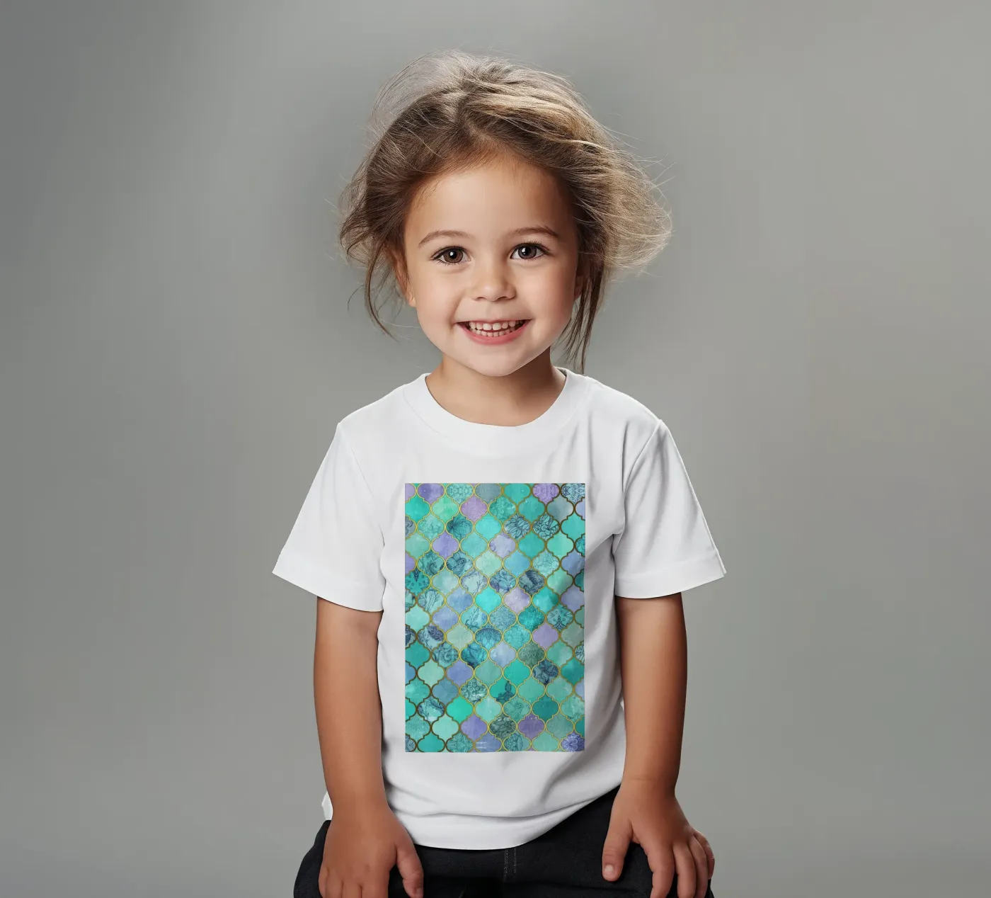 Mint Moroccan Tile Pattern t-shirt bambini da Micklyn Le Feuvre