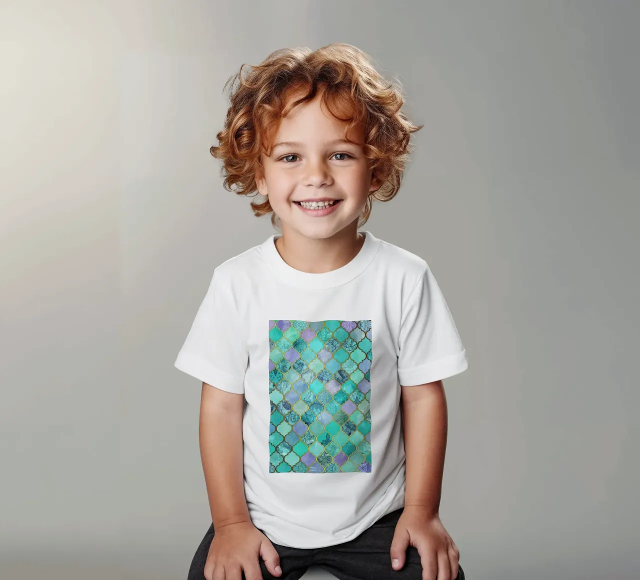 Mint Moroccan Tile Pattern t-shirt bambini da Micklyn Le Feuvre