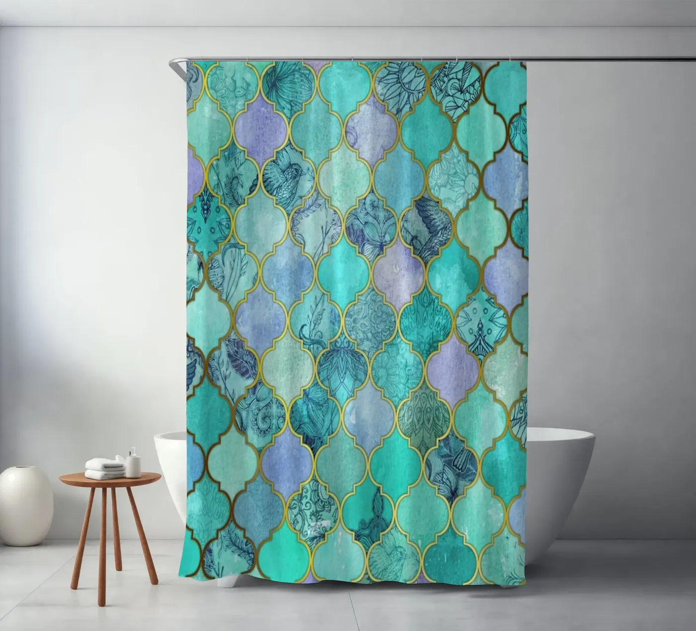 Mint Moroccan Tile Pattern Duschvorhang von Micklyn Le Feuvre