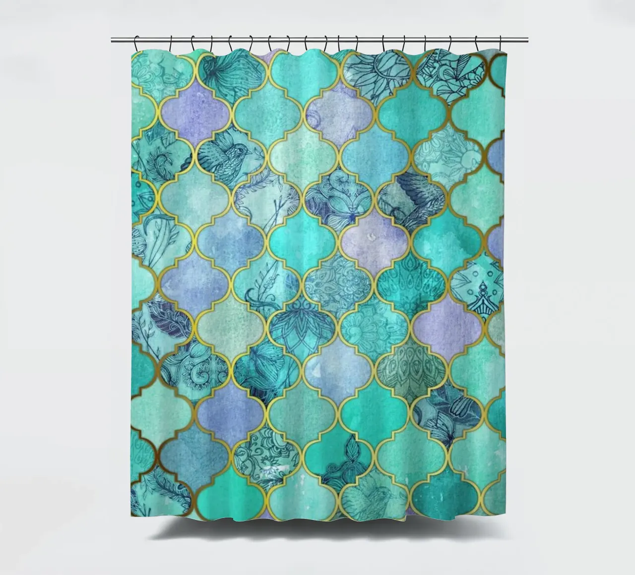 Mint Moroccan Tile Pattern tenda da doccia da Micklyn Le Feuvre