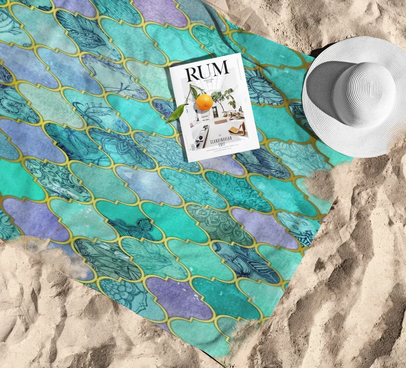 Mint Moroccan Tile Pattern telo mare da Micklyn Le Feuvre