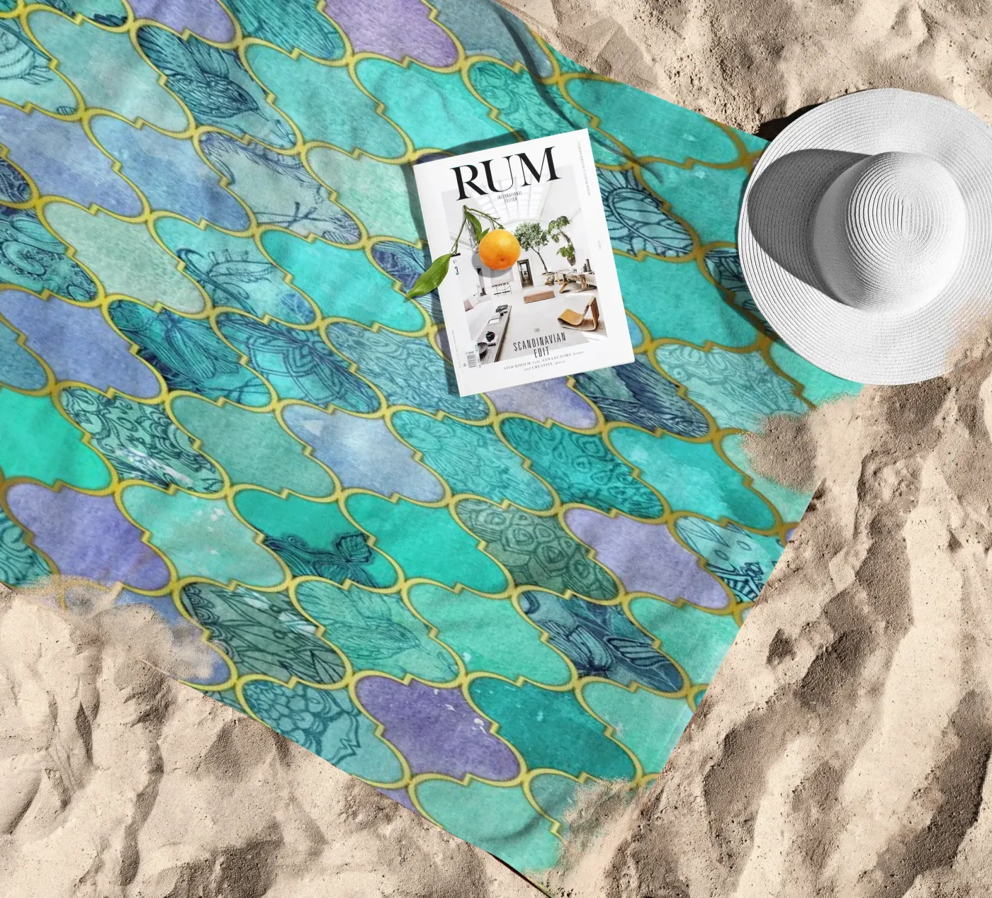 Mint Moroccan Tile Pattern strandhanddoek van Micklyn Le Feuvre