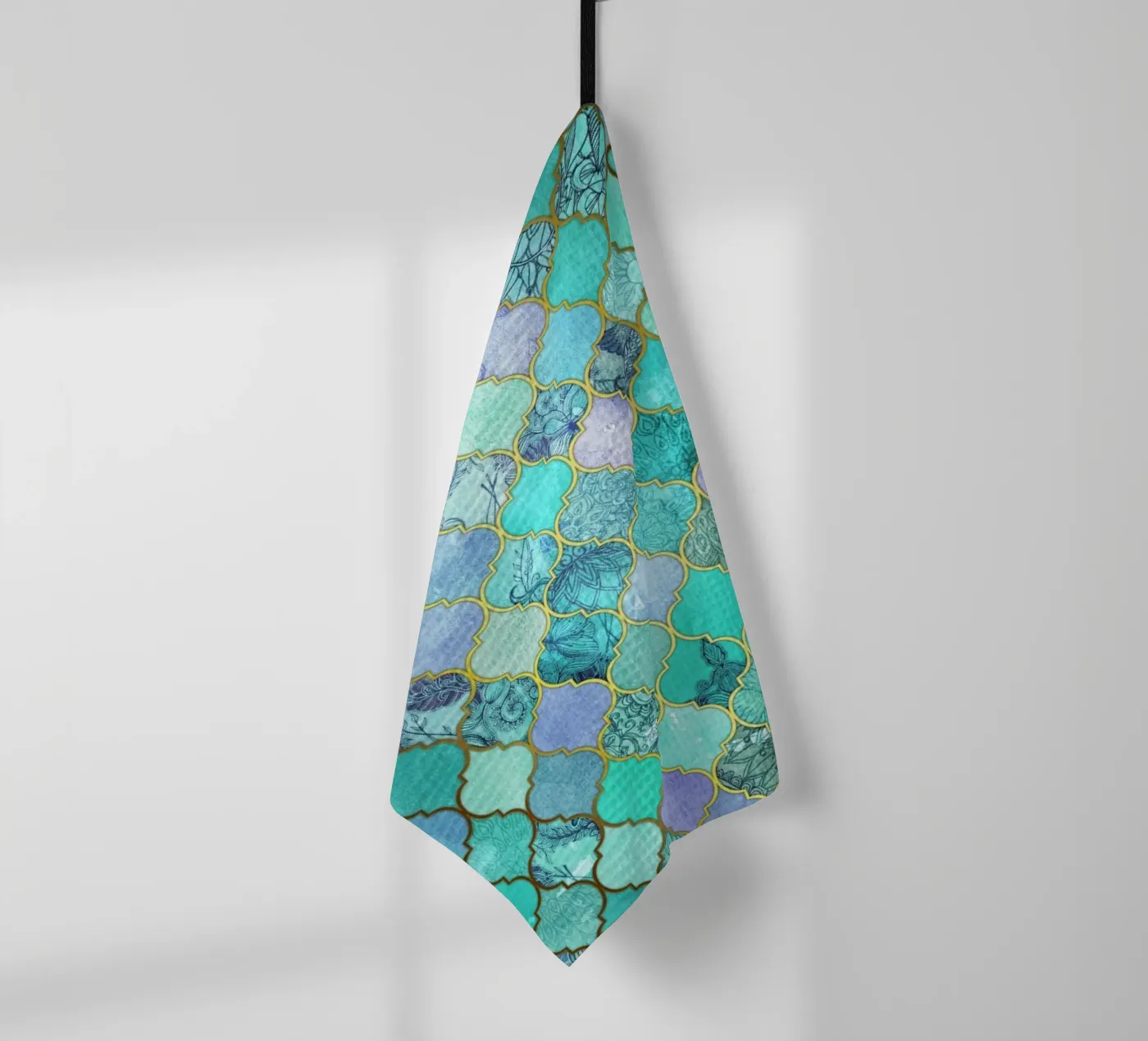 Mint Moroccan Tile Pattern theedoek van Micklyn Le Feuvre