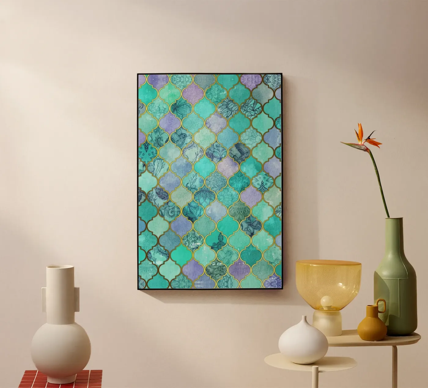 Mint Moroccan Tile Pattern acryl van Micklyn Le Feuvre