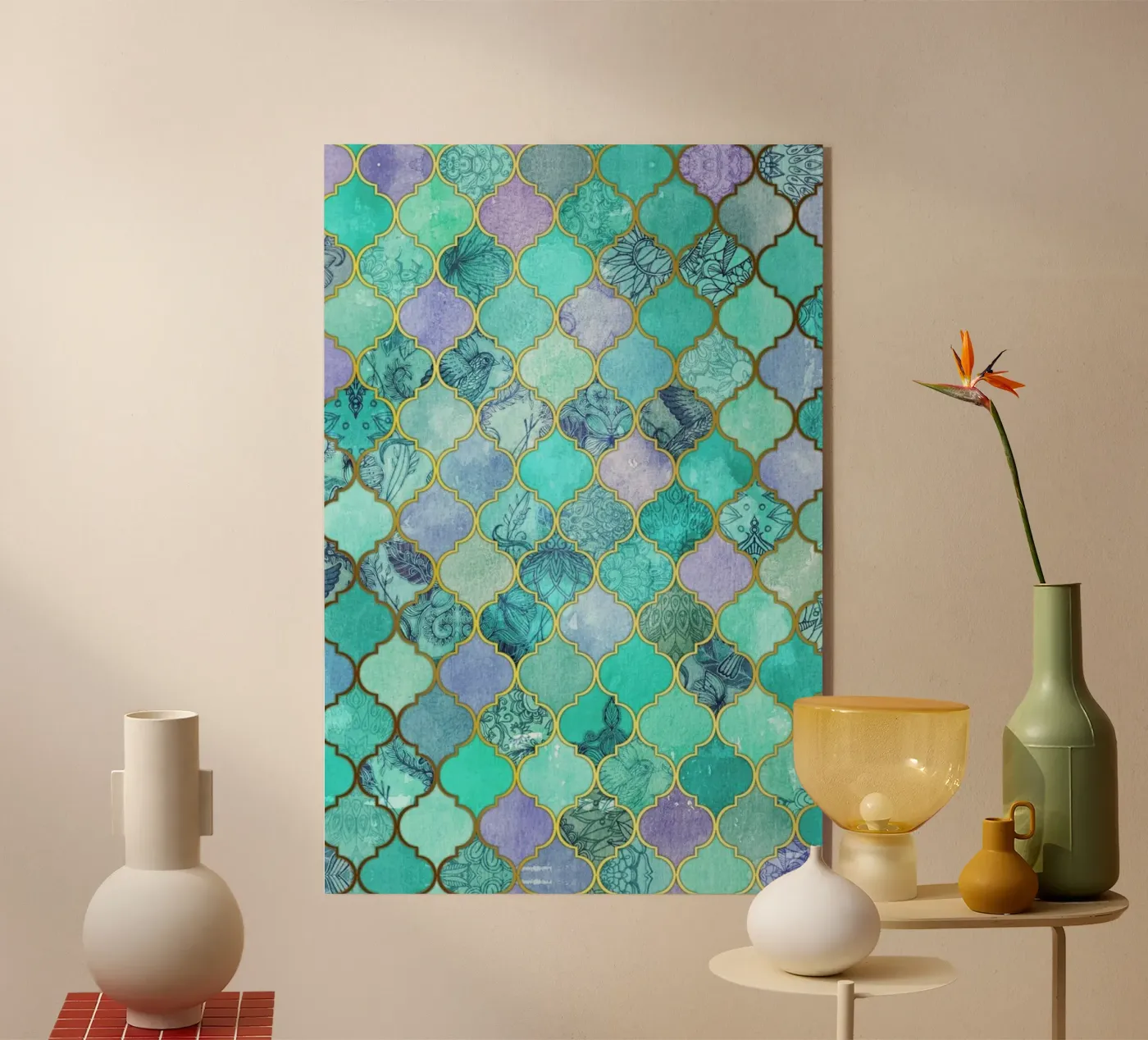 Mint Moroccan Tile Pattern acryl van Micklyn Le Feuvre