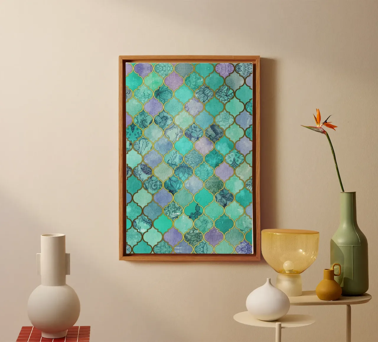 Mint Moroccan Tile Pattern canvas by Micklyn Le Feuvre