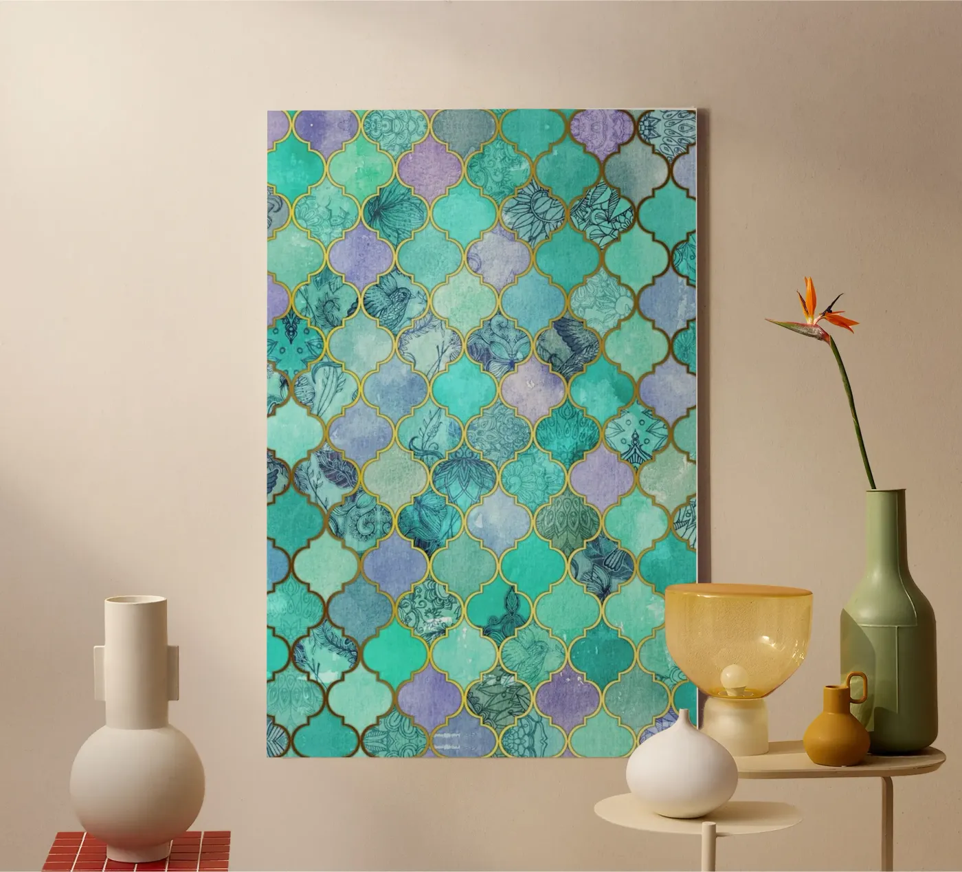 Mint Moroccan Tile Pattern canvas by Micklyn Le Feuvre