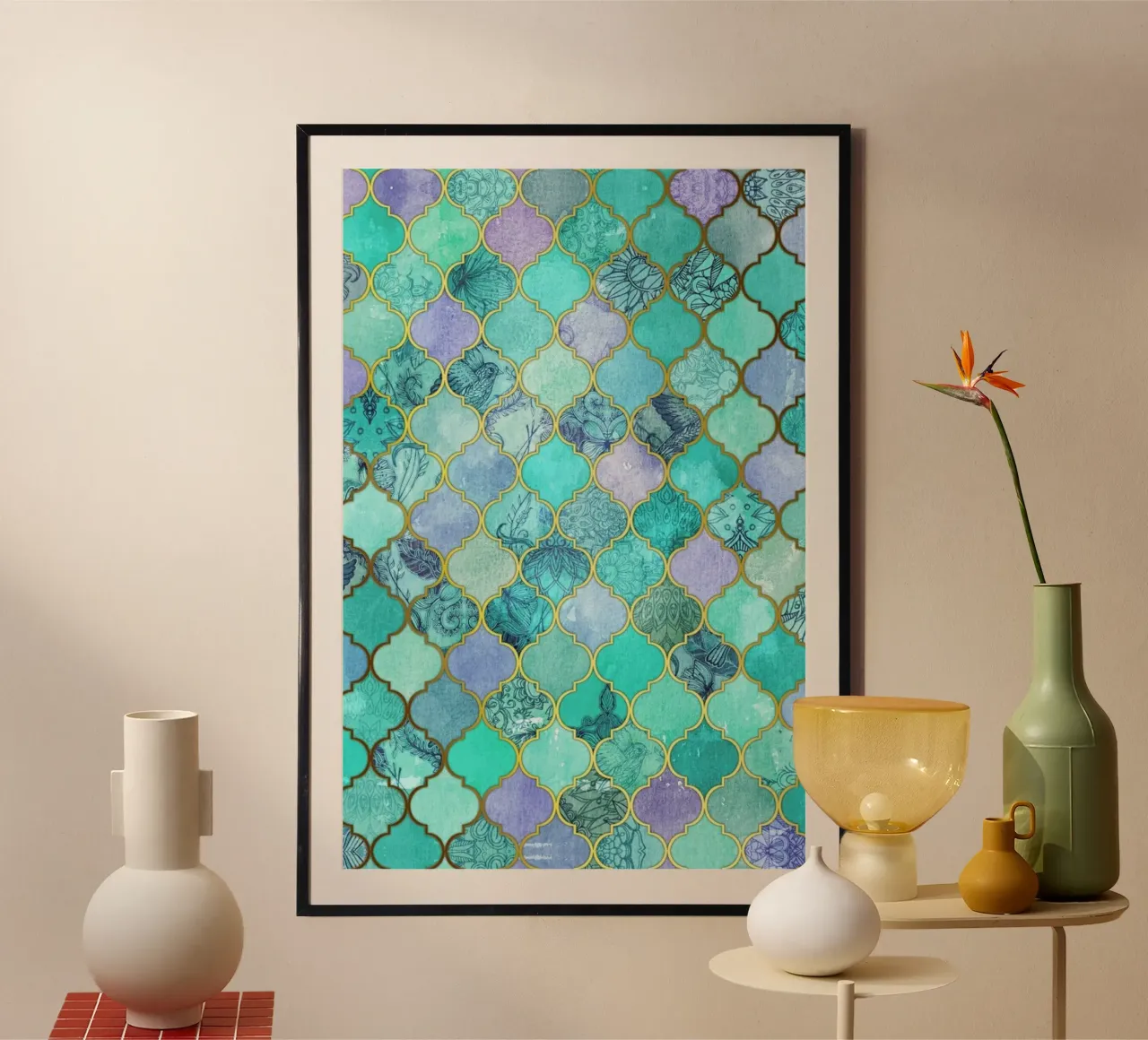 Mint Moroccan Tile Pattern poster da Micklyn Le Feuvre