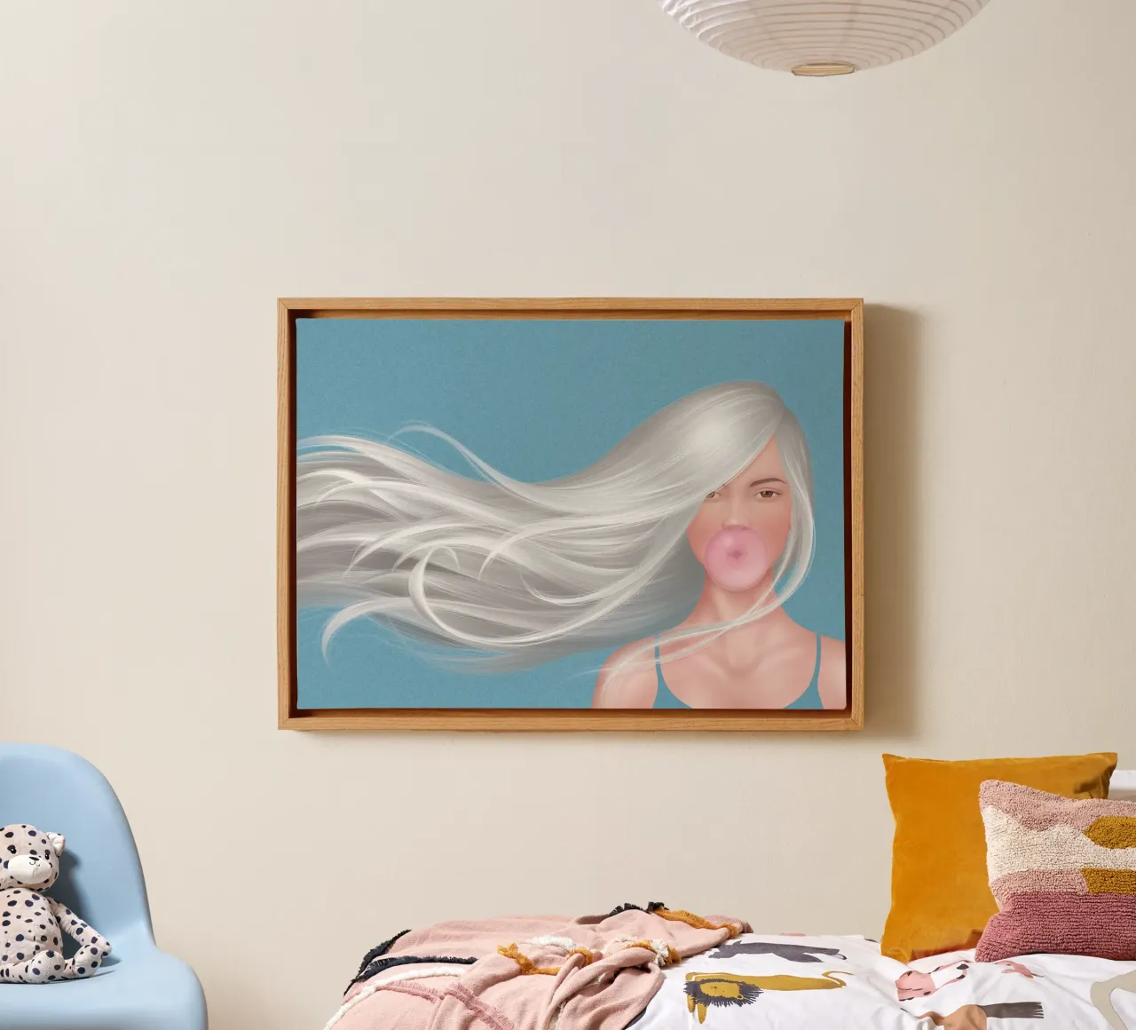 Ragazza con gomma da masticare tela con Cornice a cassetta da Artascy Art