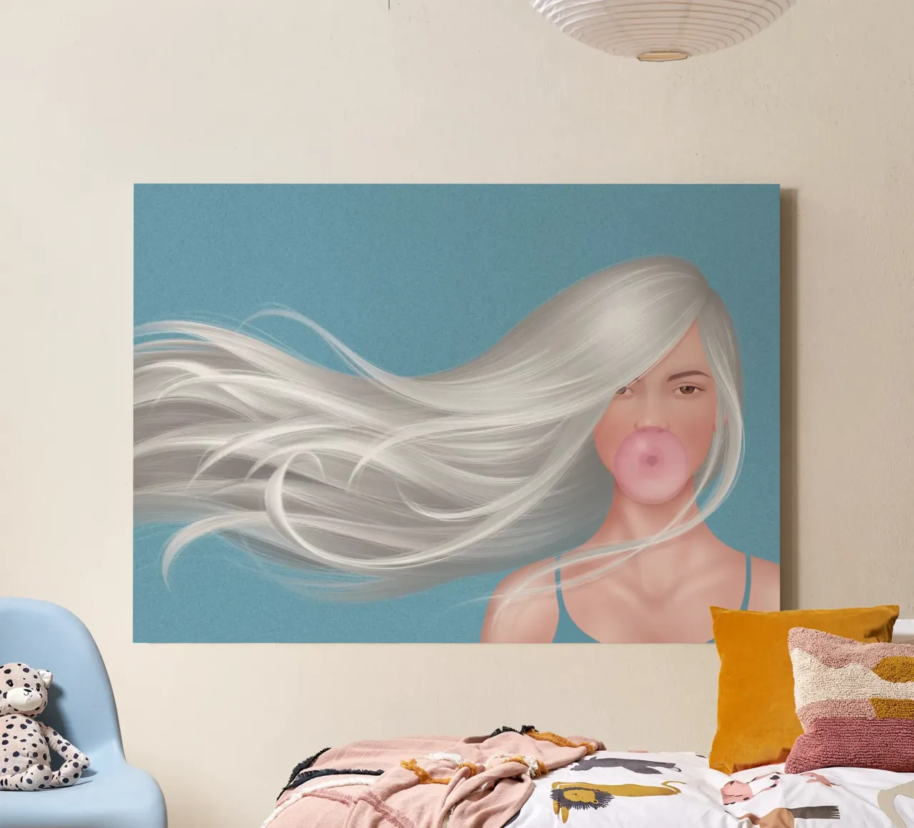 Ragazza con gomma da masticare tela con Cornice a cassetta da Artascy Art