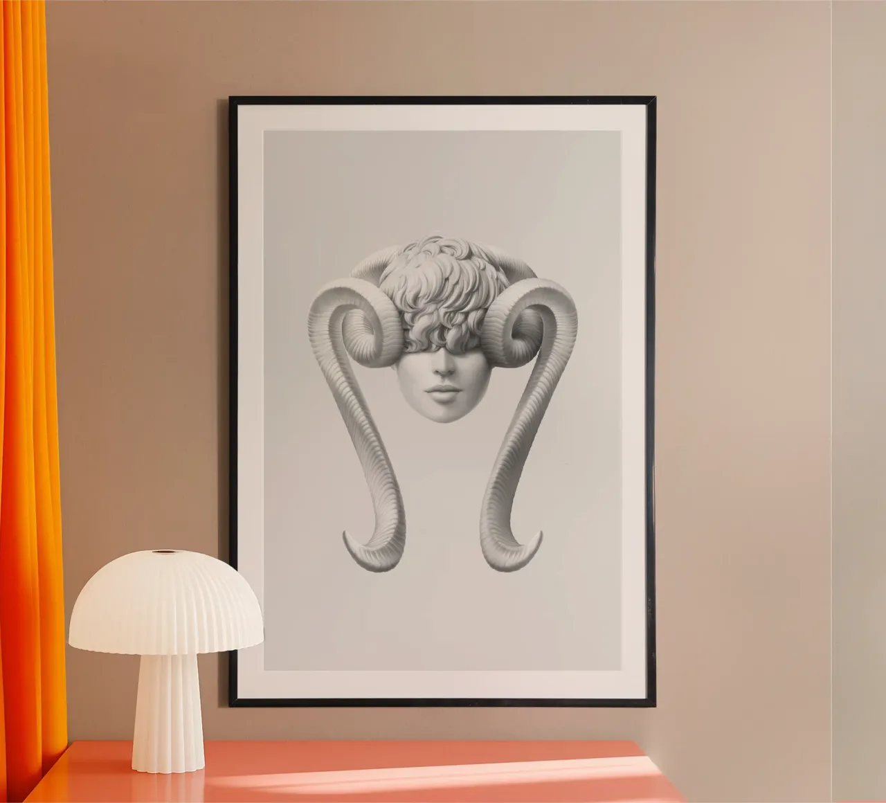 La ragazza del corno poster con telaio in alluminio da Artascy Art