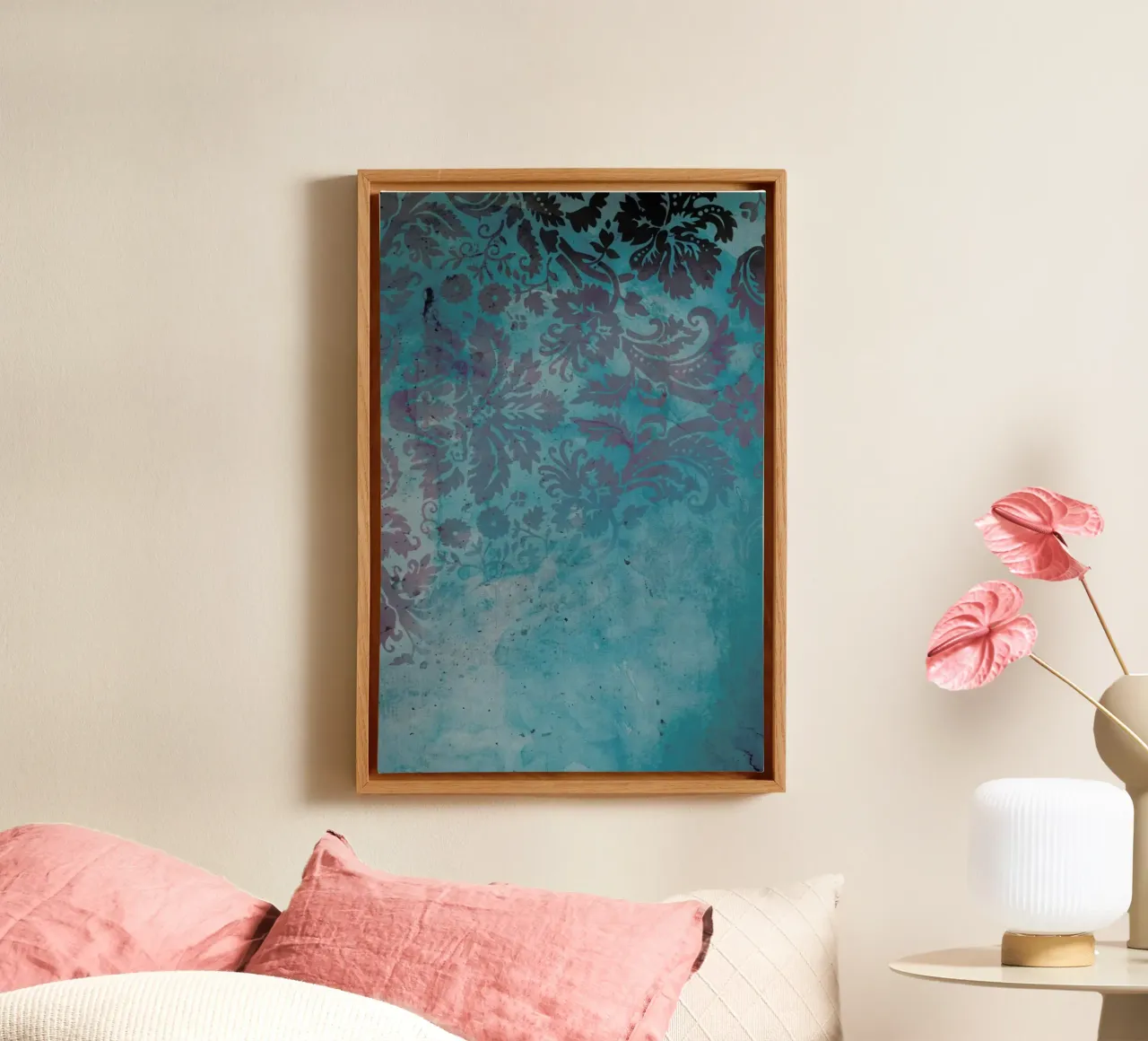 Grunge Damask tela con Cornice a cassetta da cafelab