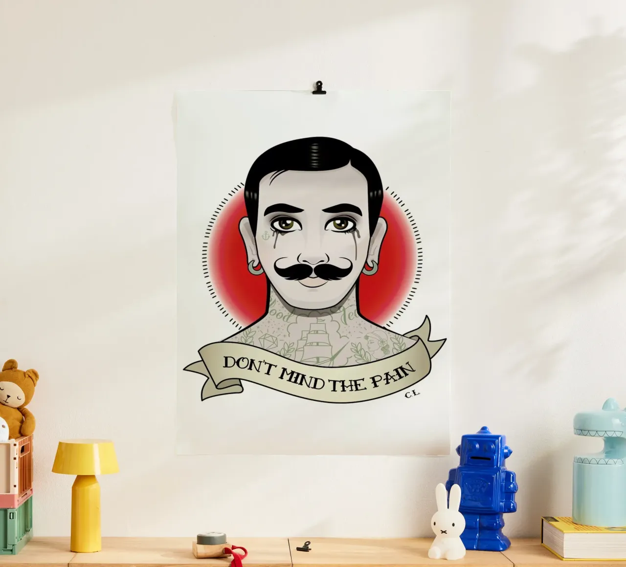I don't mind the pain poster con telaio in legno da Killer Wolf