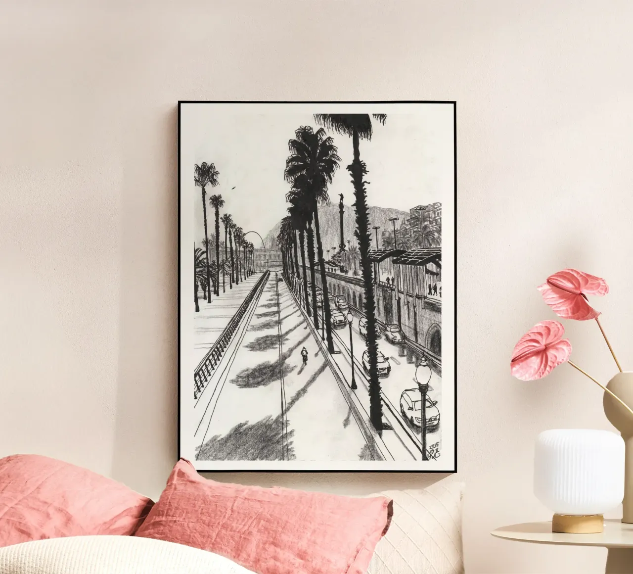 Palmbomen die schaduwen maken acryl van Asobōze
