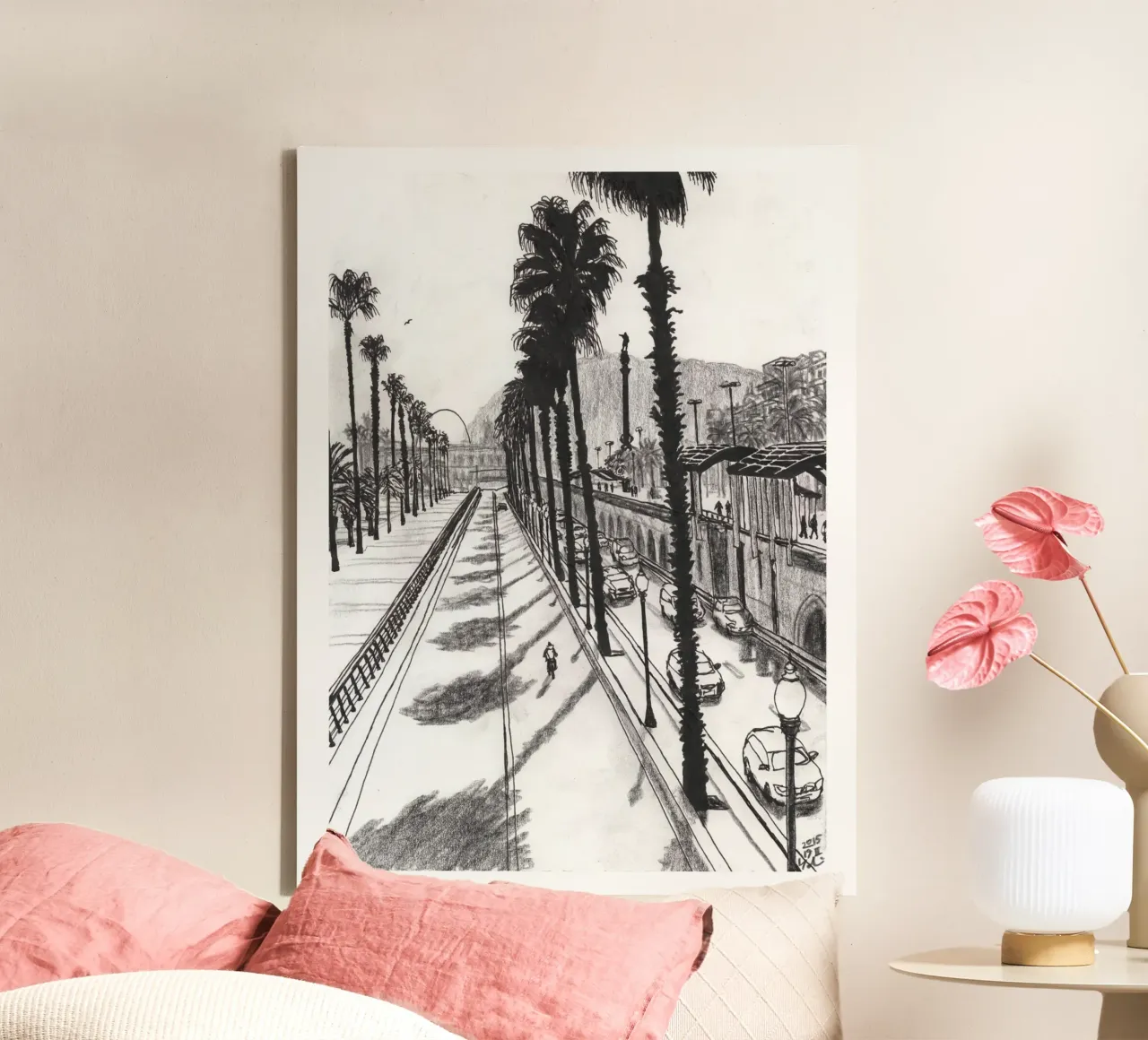 Palmbomen die schaduwen maken canvas van Asobōze