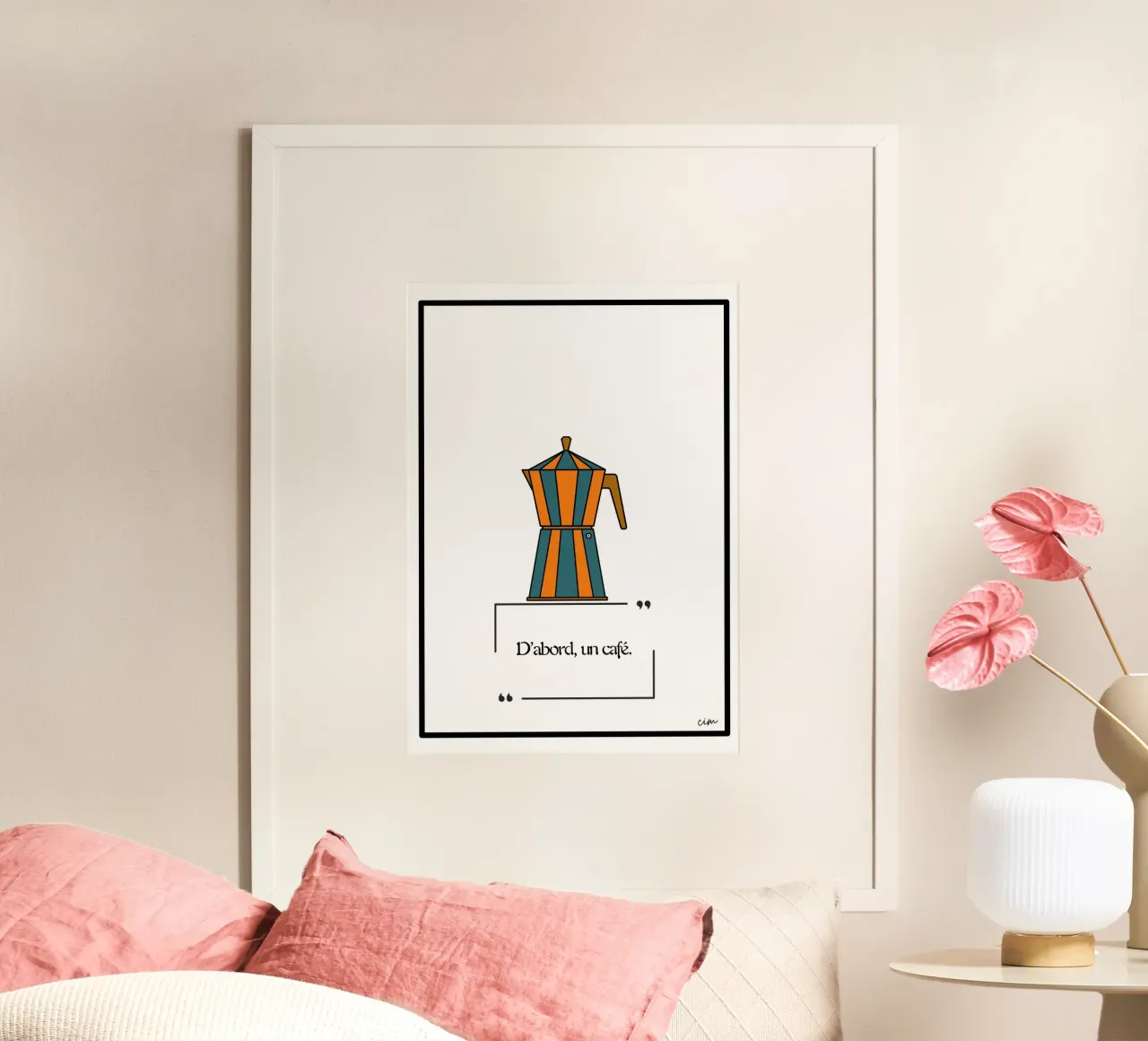 First coffee ! d'abord un café ! poster con telaio in alluminio da cim_art