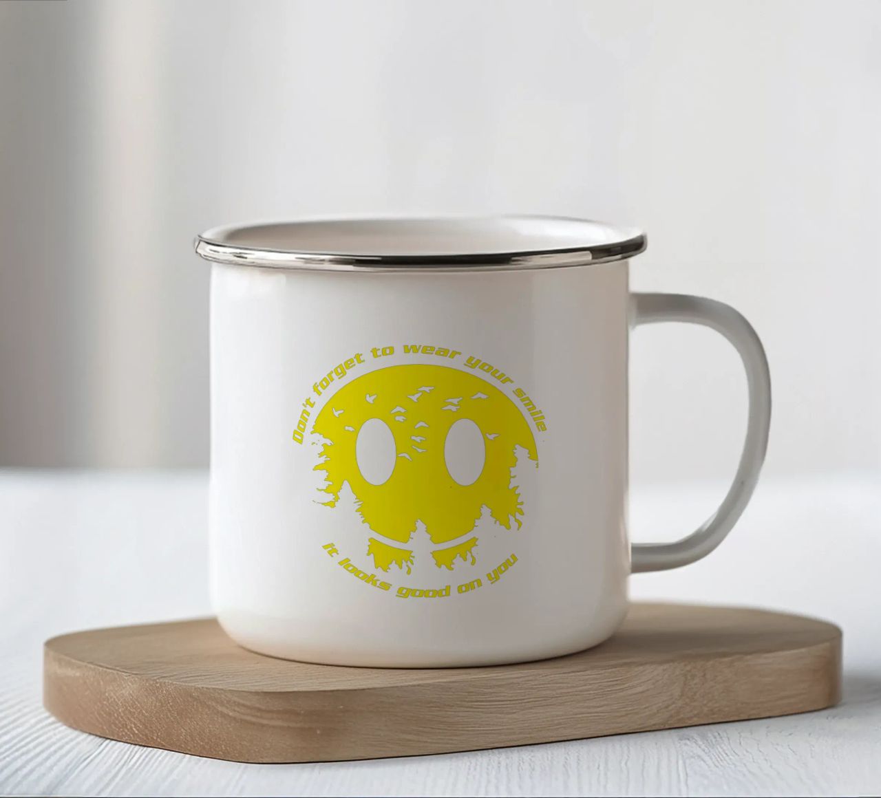 Non dimenticate di indossare il vostro sorriso tazza in smalto da Gunawan Rb