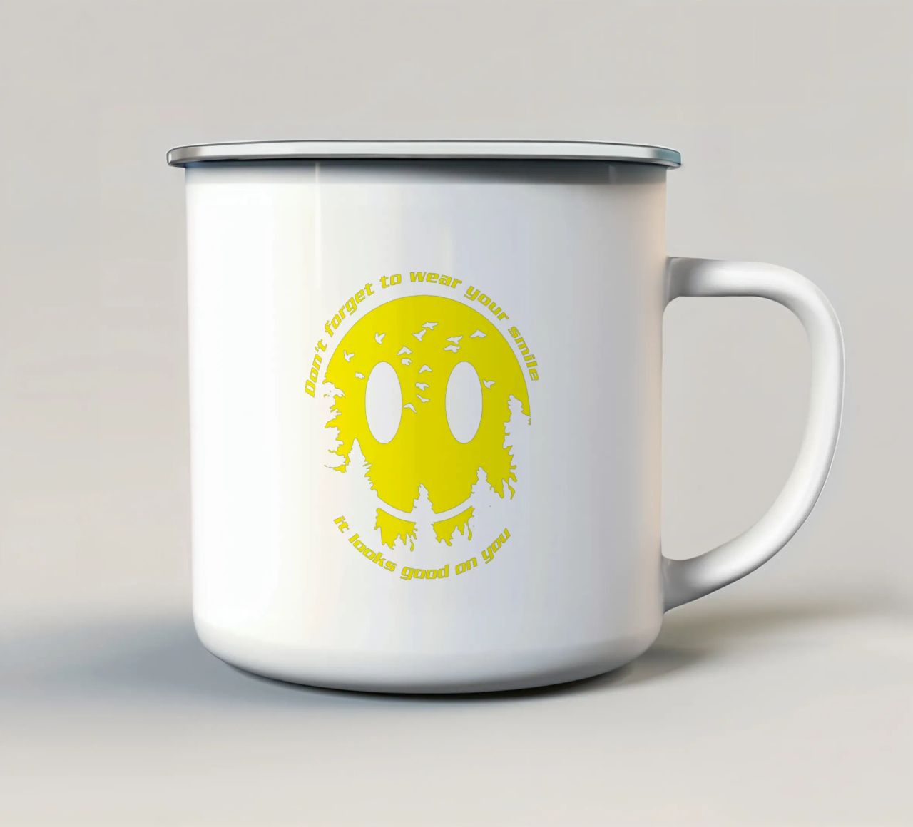 Non dimenticate di indossare il vostro sorriso tazza in smalto da Gunawan Rb