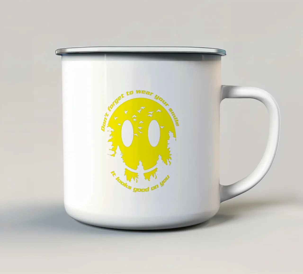 Non dimenticate di indossare il vostro sorriso tazza in smalto da Gunawan Rb