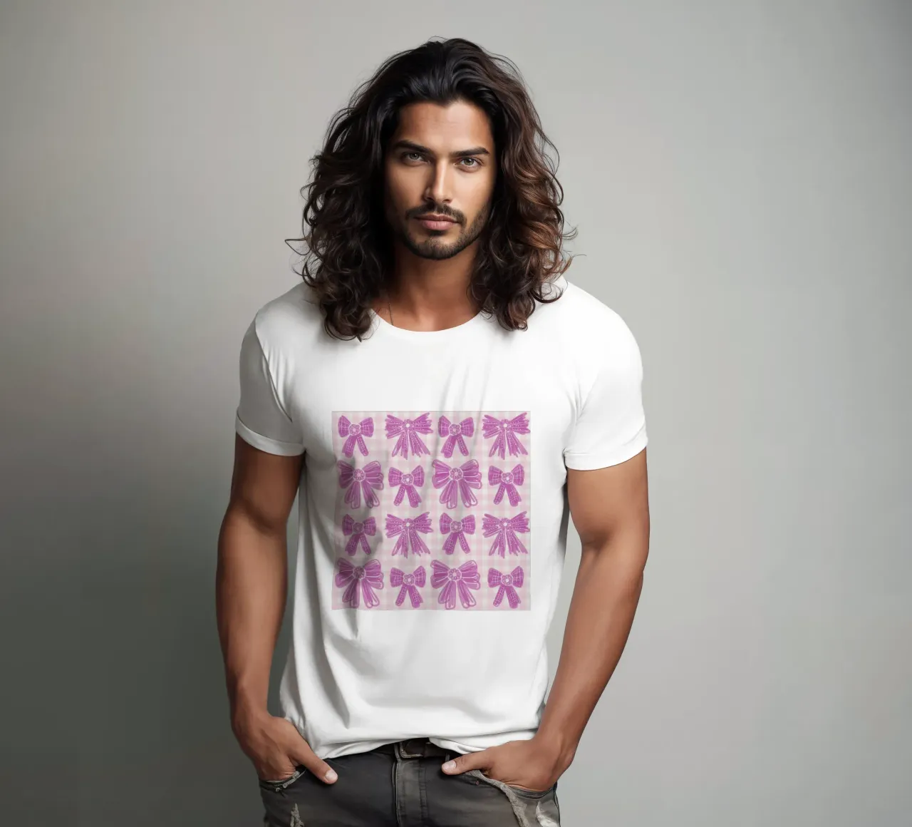 Pink Bows Gingham Pattern t-shirt da anisillustration