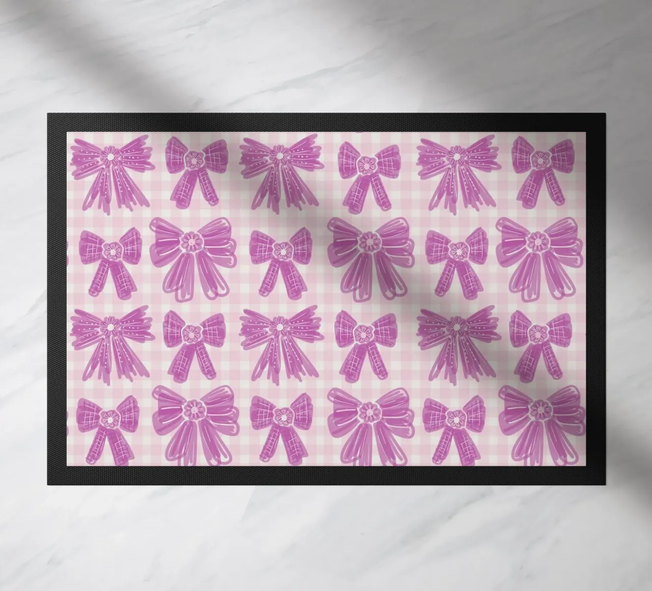 Pink Bows Gingham Pattern deurmat van anisillustration