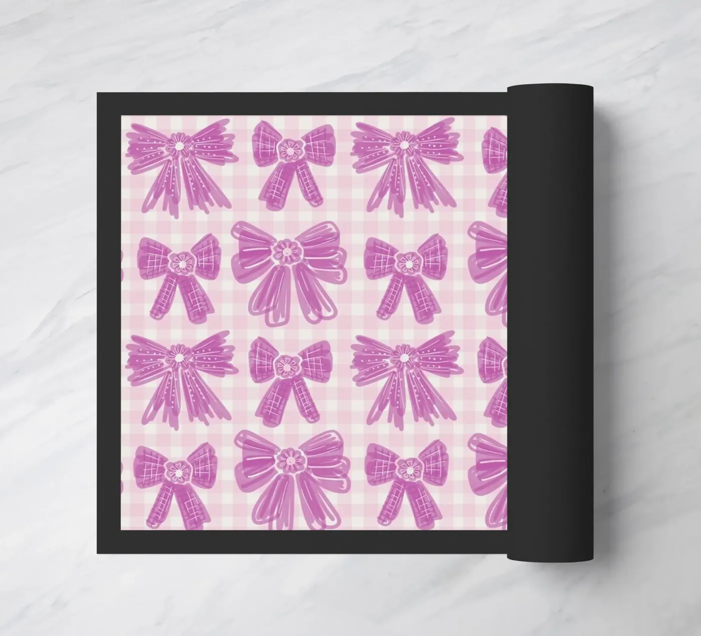 Pink Bows Gingham Pattern doormat by anisillustration