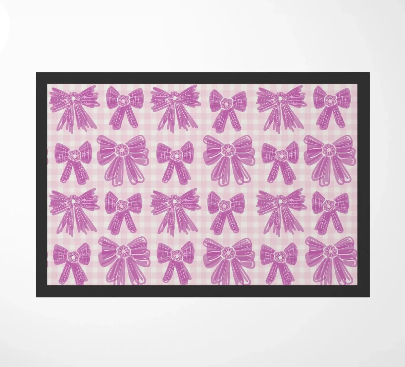 Pink Bows Gingham Pattern doormat by anisillustration