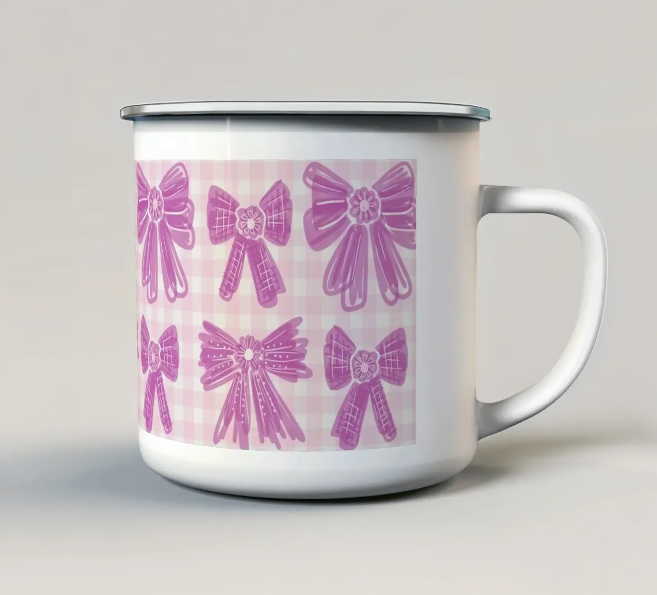 Pink Bows Gingham Pattern tazza in smalto da anisillustration