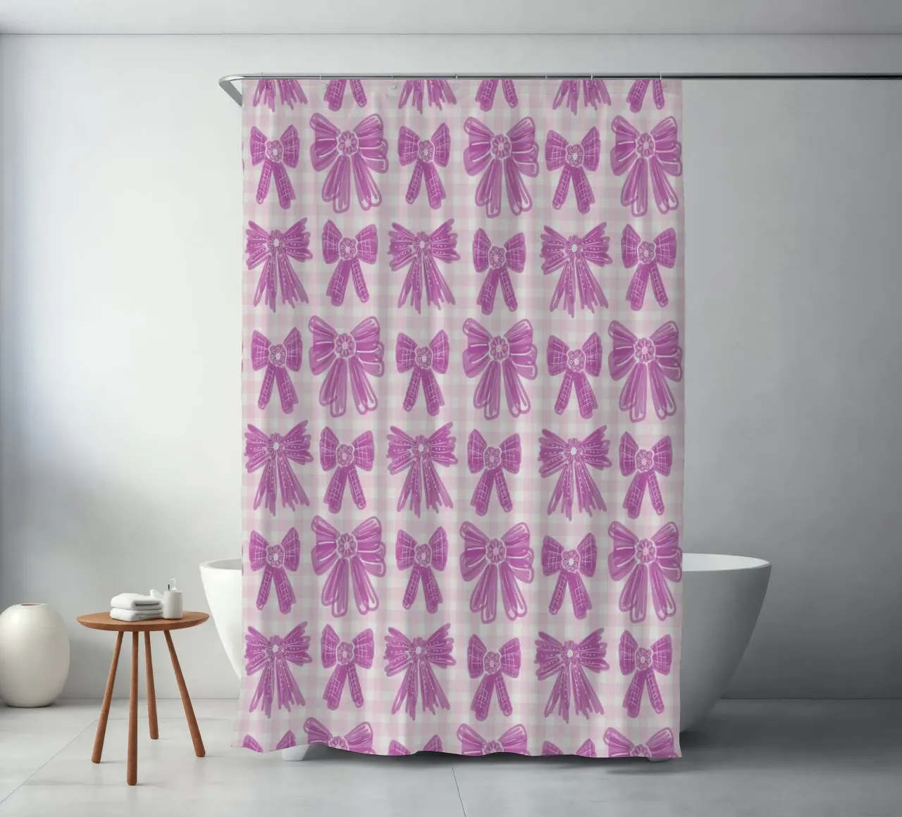 Pink Bows Gingham Pattern tenda da doccia da anisillustration