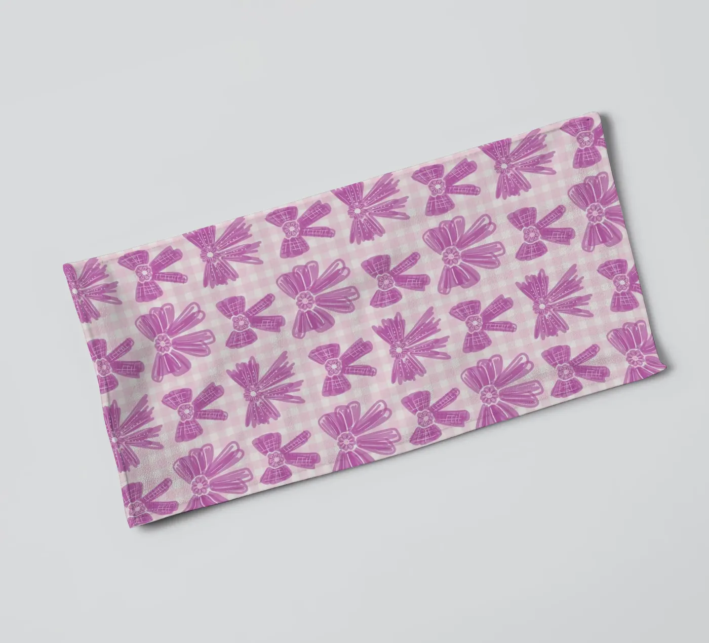 Pink Bows Gingham Pattern towel by anisillustration