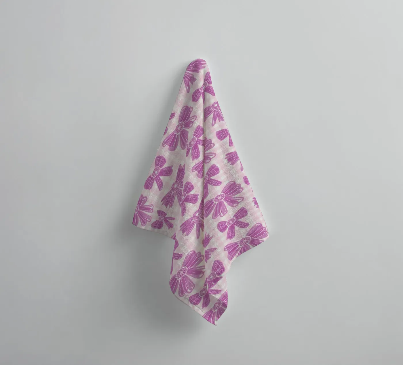 Pink Bows Gingham Pattern towel by anisillustration