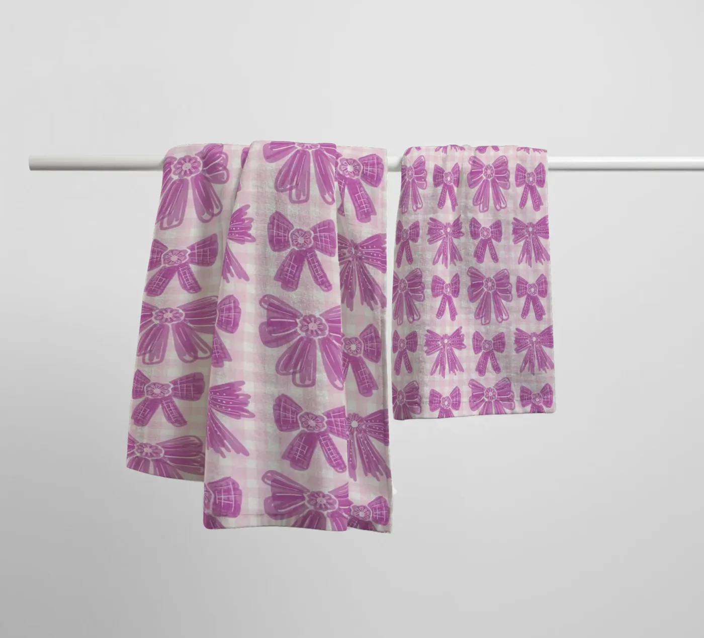 Pink Bows Gingham Pattern towel by anisillustration