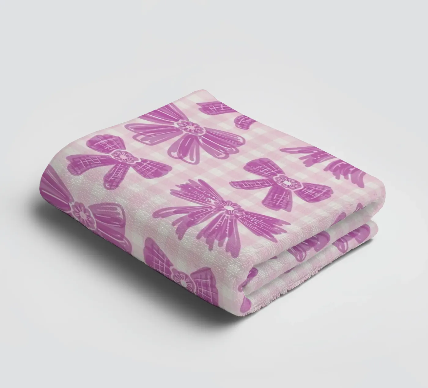 Pink Bows Gingham Pattern towel by anisillustration
