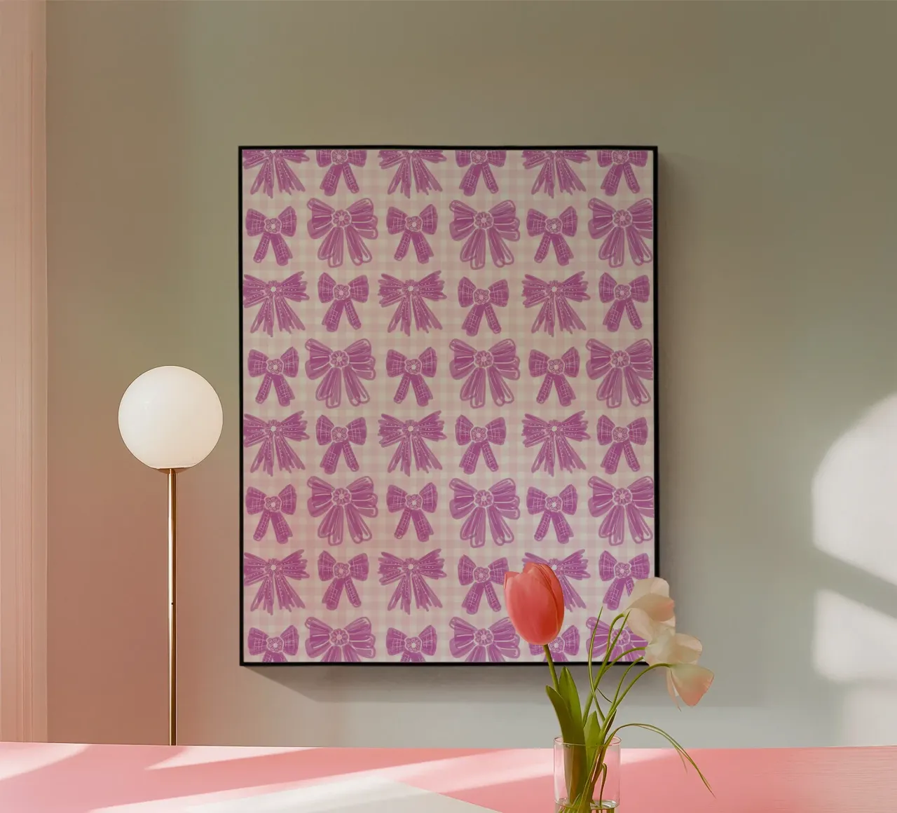 Pink Bows Gingham Pattern plexiglass da anisillustration
